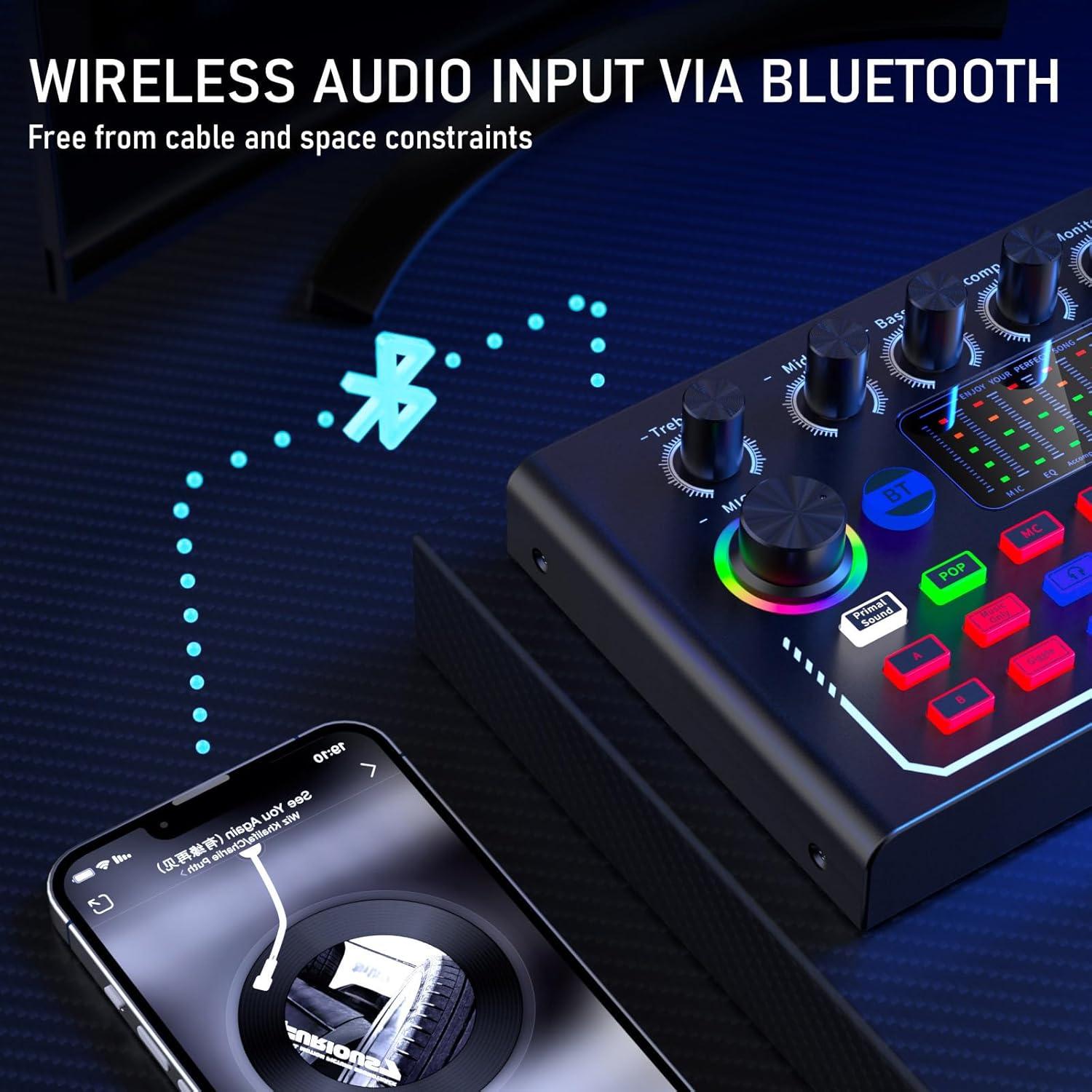 Facmogu F009 Mezclador de Audio Bluetooth para Podcast