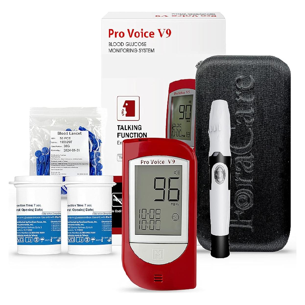 Kit de Prueba de Diabetes FORA Pro Voice V9 con Glucometro y 100 Tiras