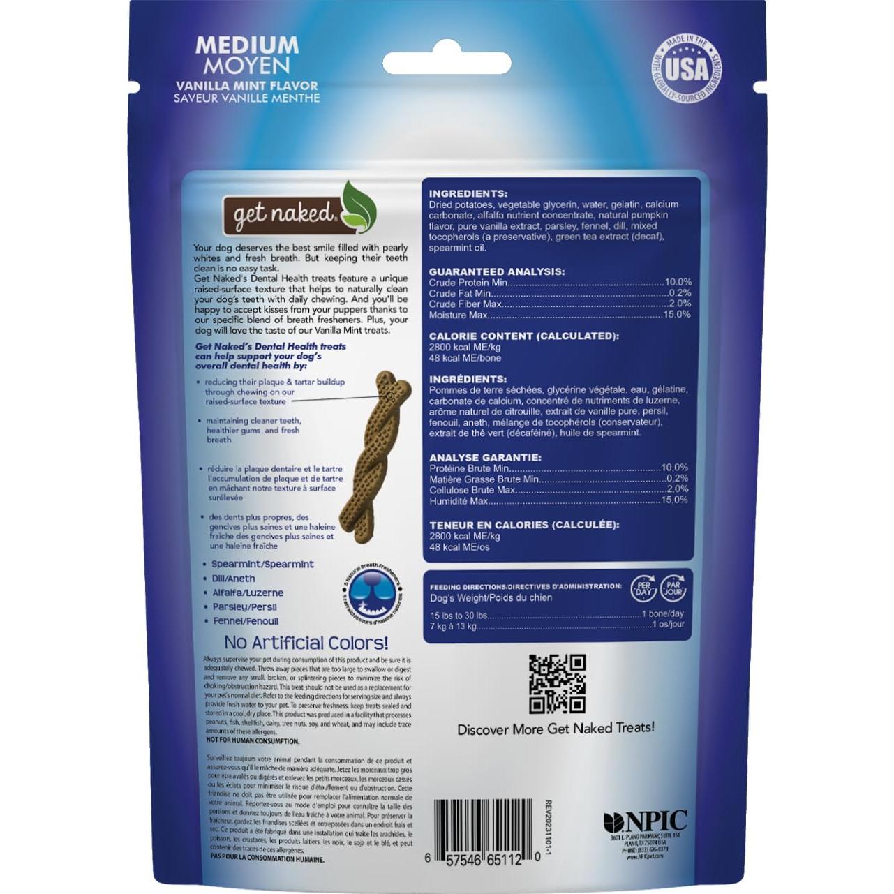 Hueso Dental Mediano Get Naked 188g Sin Granos y Pollo