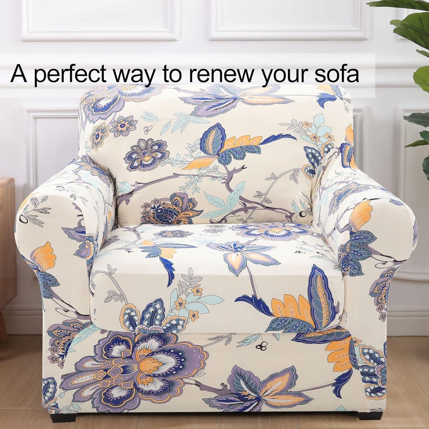 Cubiertas de Sofá Hyha 2 Piezas Floral Elástico Beige