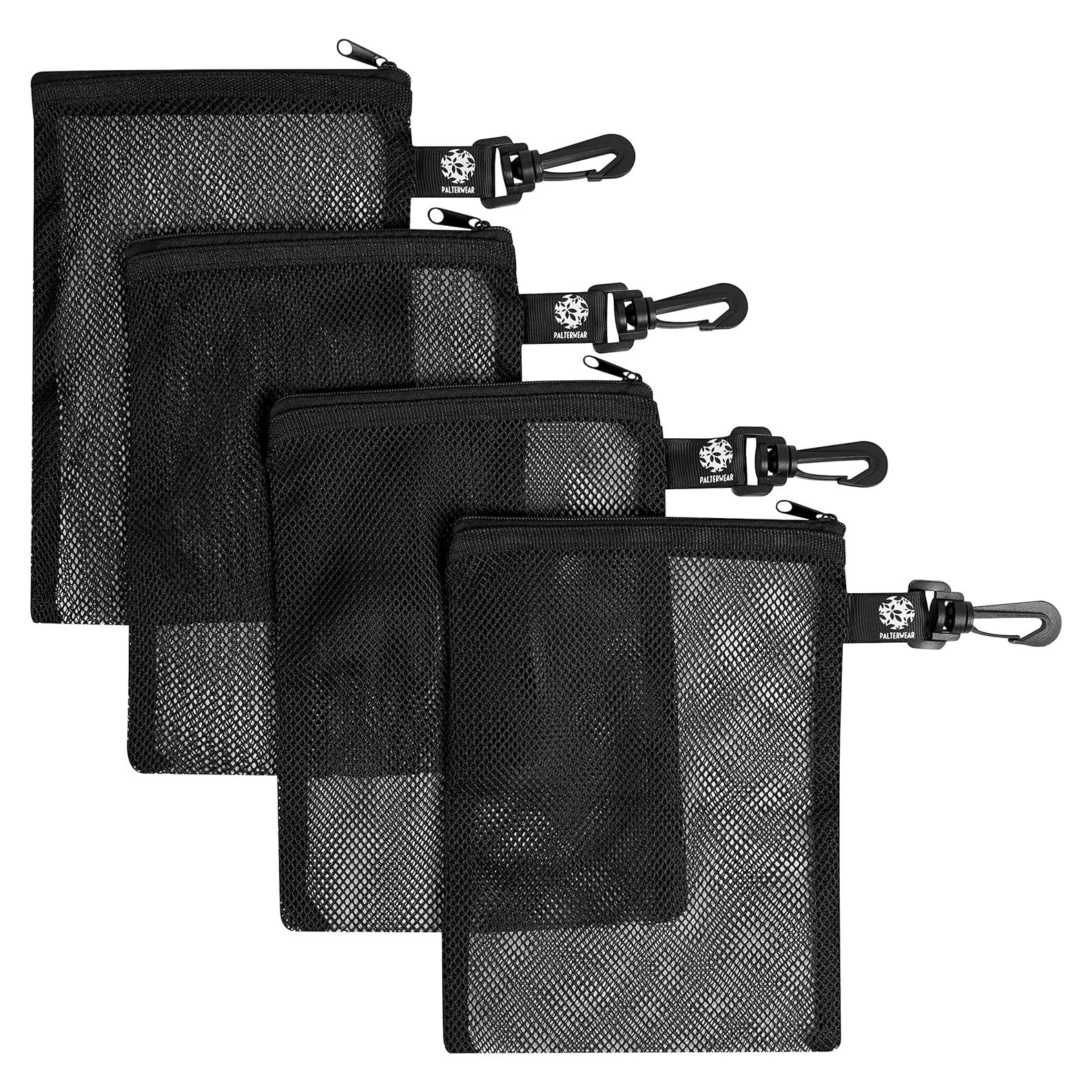 Bolsa de Malla con Cremallera y Clip Set de 4 - Negro 15x20 cm