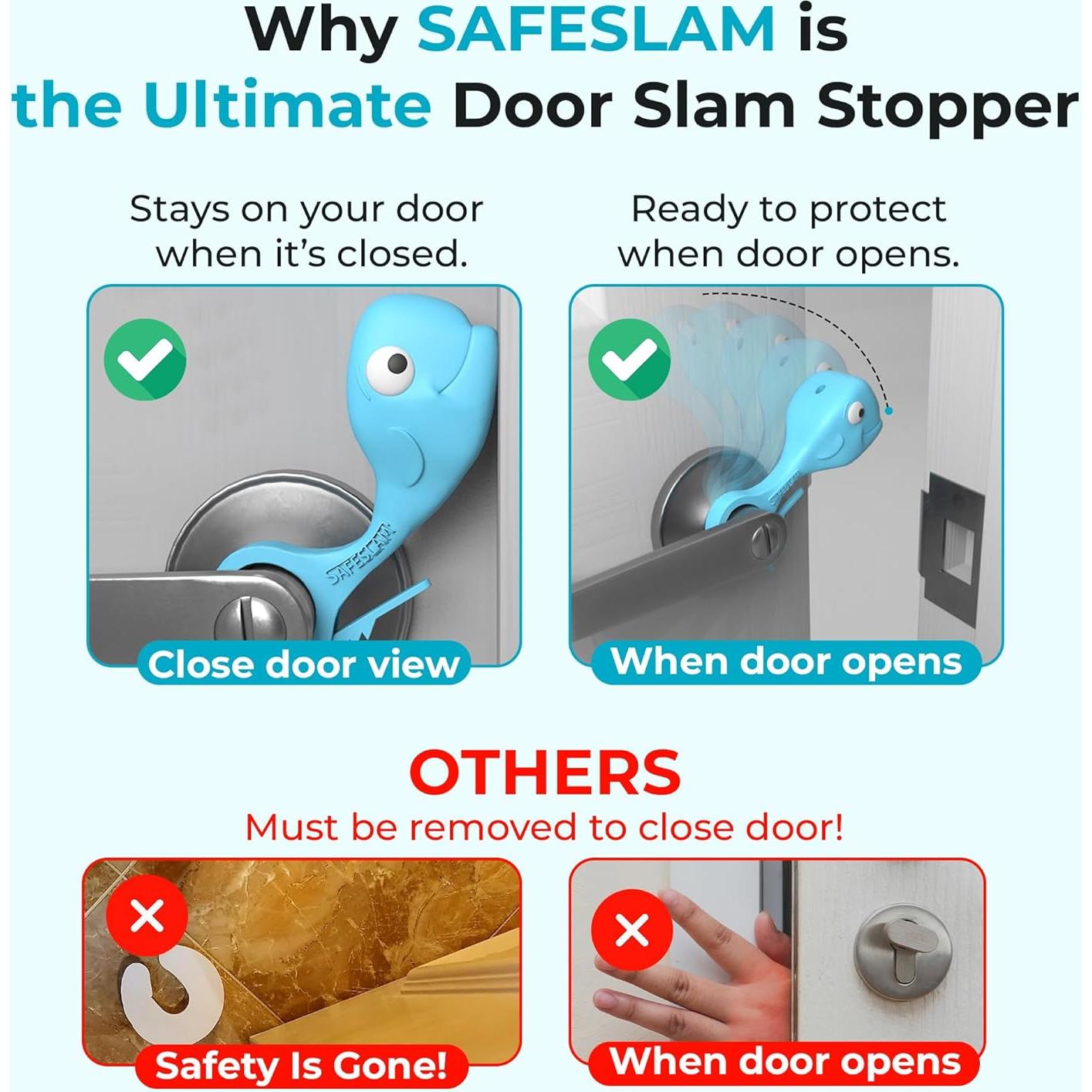 Tope de puerta a prueba de bebés SAFESLAM - Azul, silicona