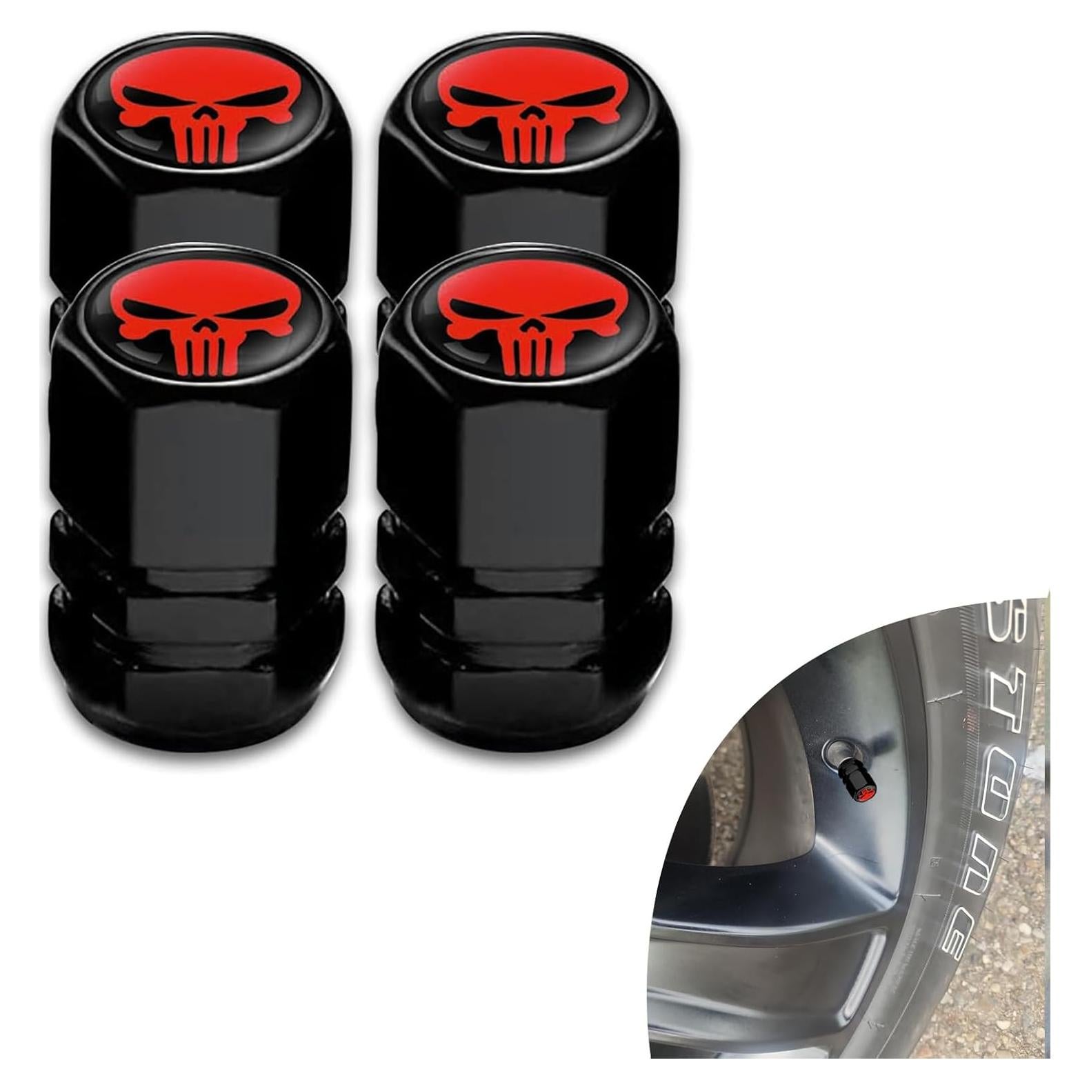 Tapones de Válvula de Neumático ijuicy 4 PCS Calavera Rojo