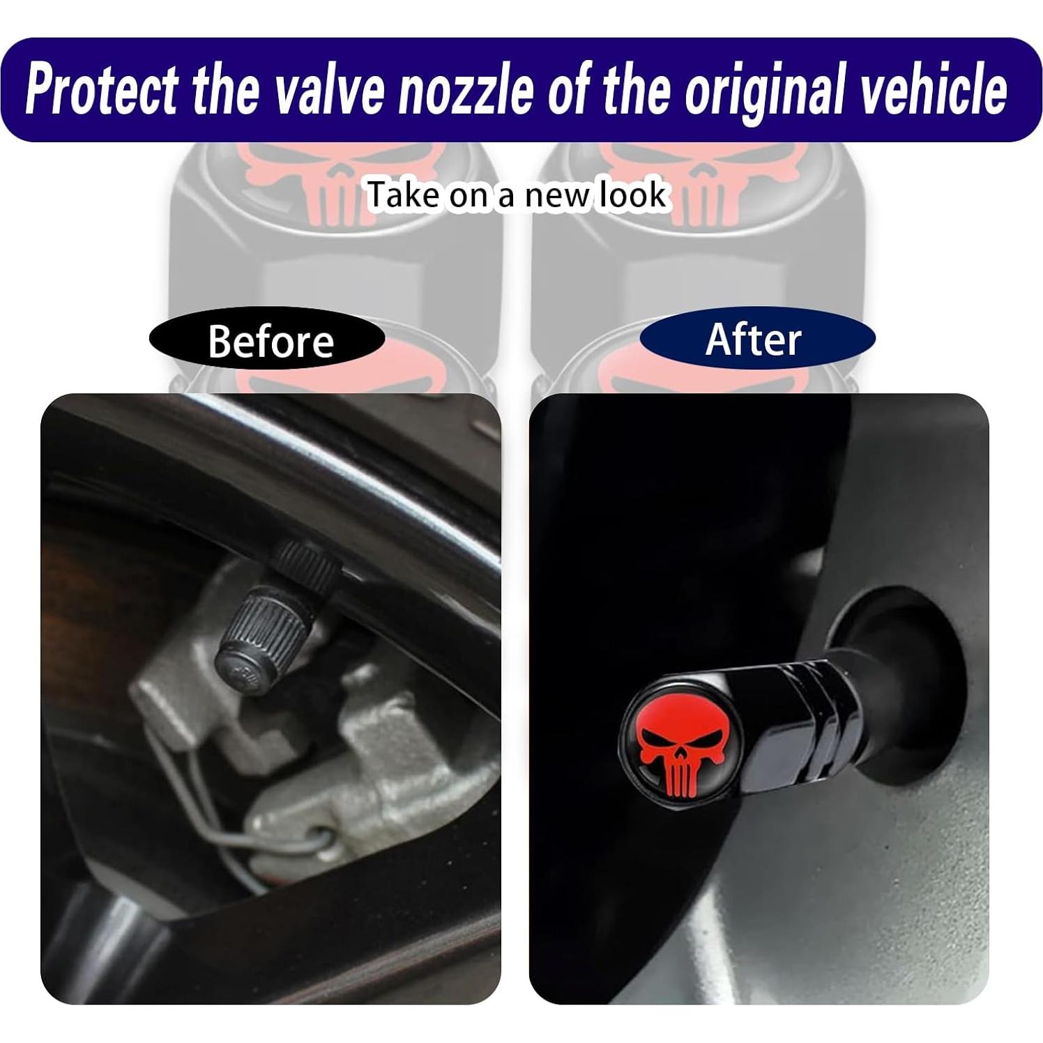 Tapones de Válvula de Neumático ijuicy 4 PCS Calavera Rojo