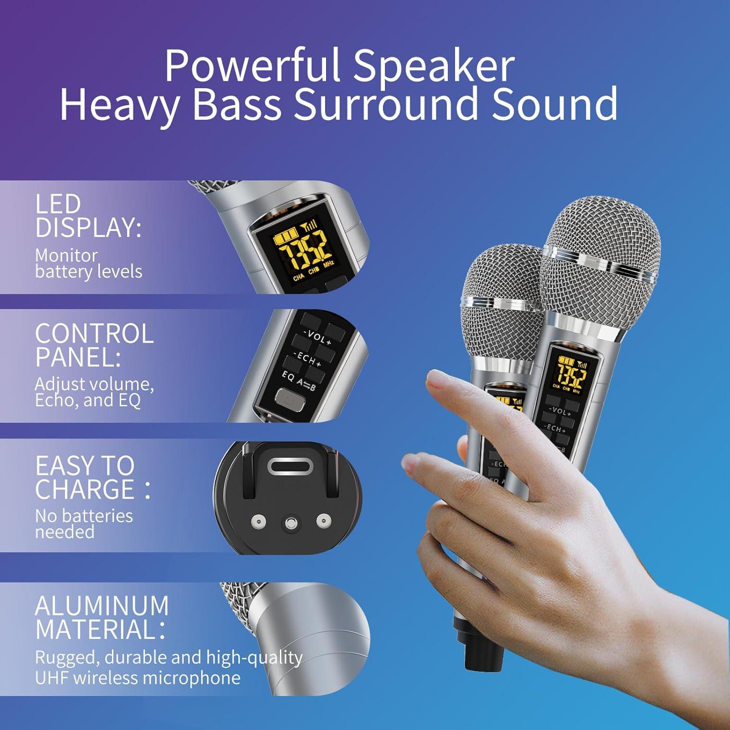 Máquina de Karaoke LSMOEO SD-317 con 2 Micrófonos UHF