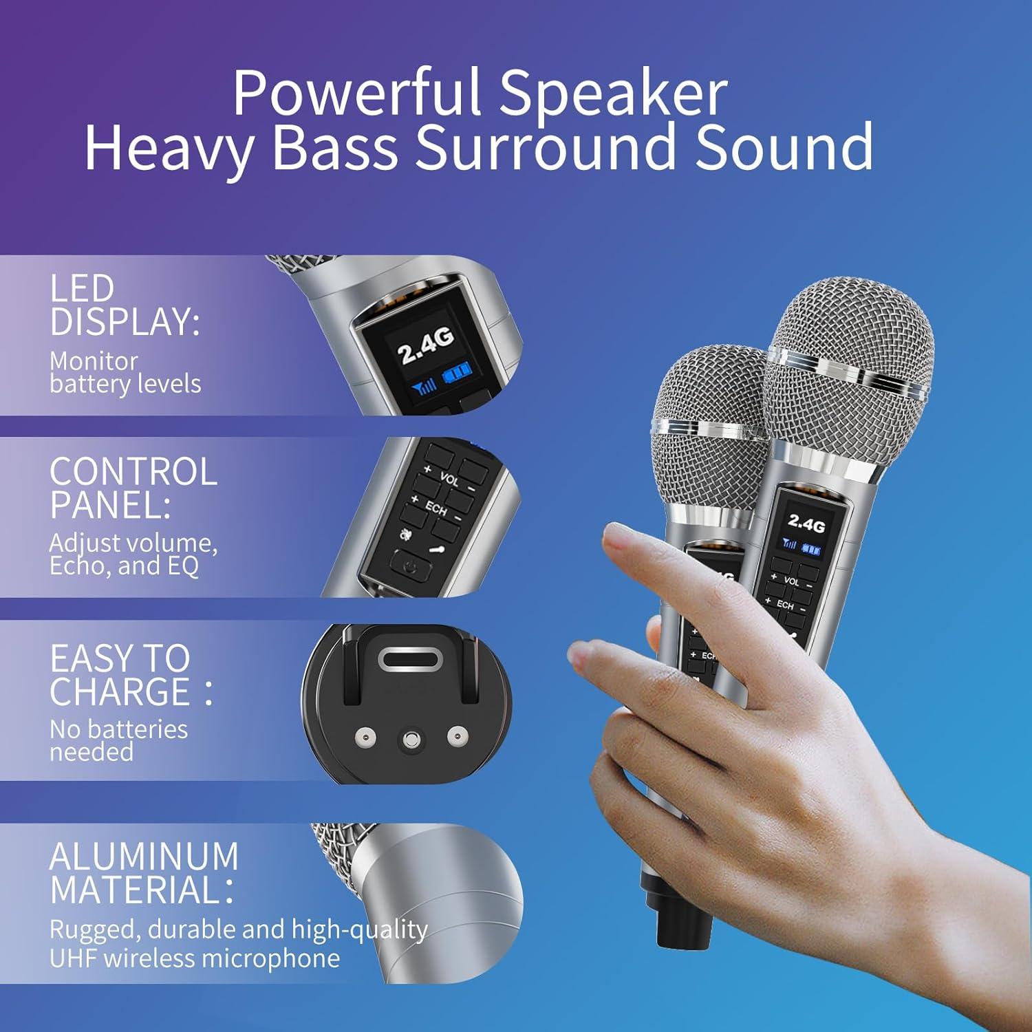 Máquina de Karaoke LSMOEO SD-317 con 2 Micrófonos UHF