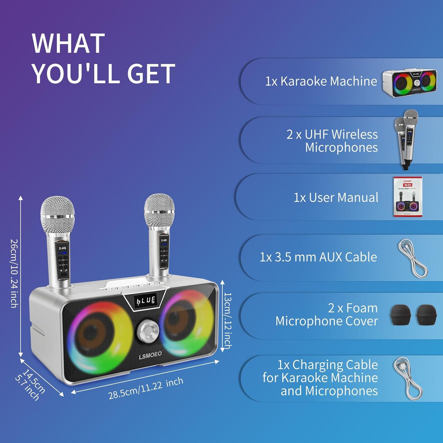 Máquina de Karaoke LSMOEO SD-317 con 2 Micrófonos UHF
