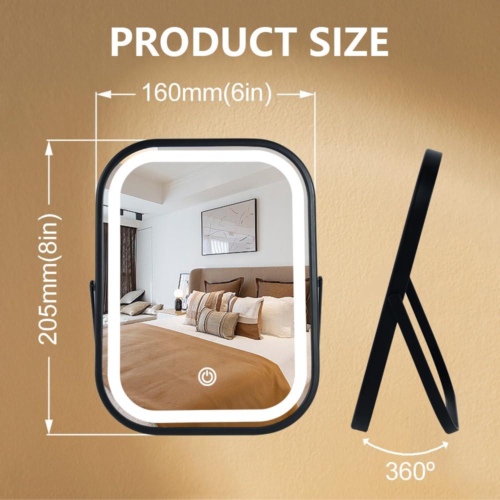 Espejo de Maquillaje LED Portátil YEKKOPT Negro 20.32x15.24cm