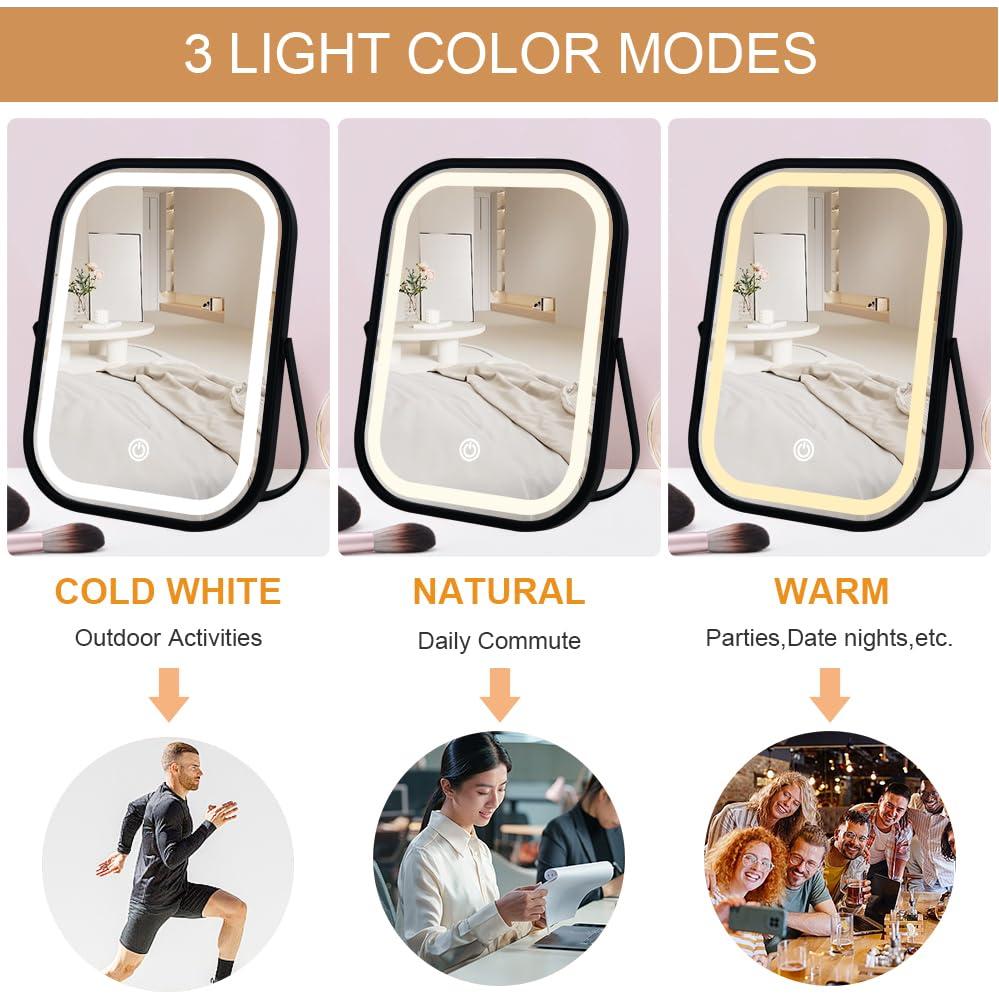 Espejo de Maquillaje LED Portátil YEKKOPT Negro 20.32x15.24cm