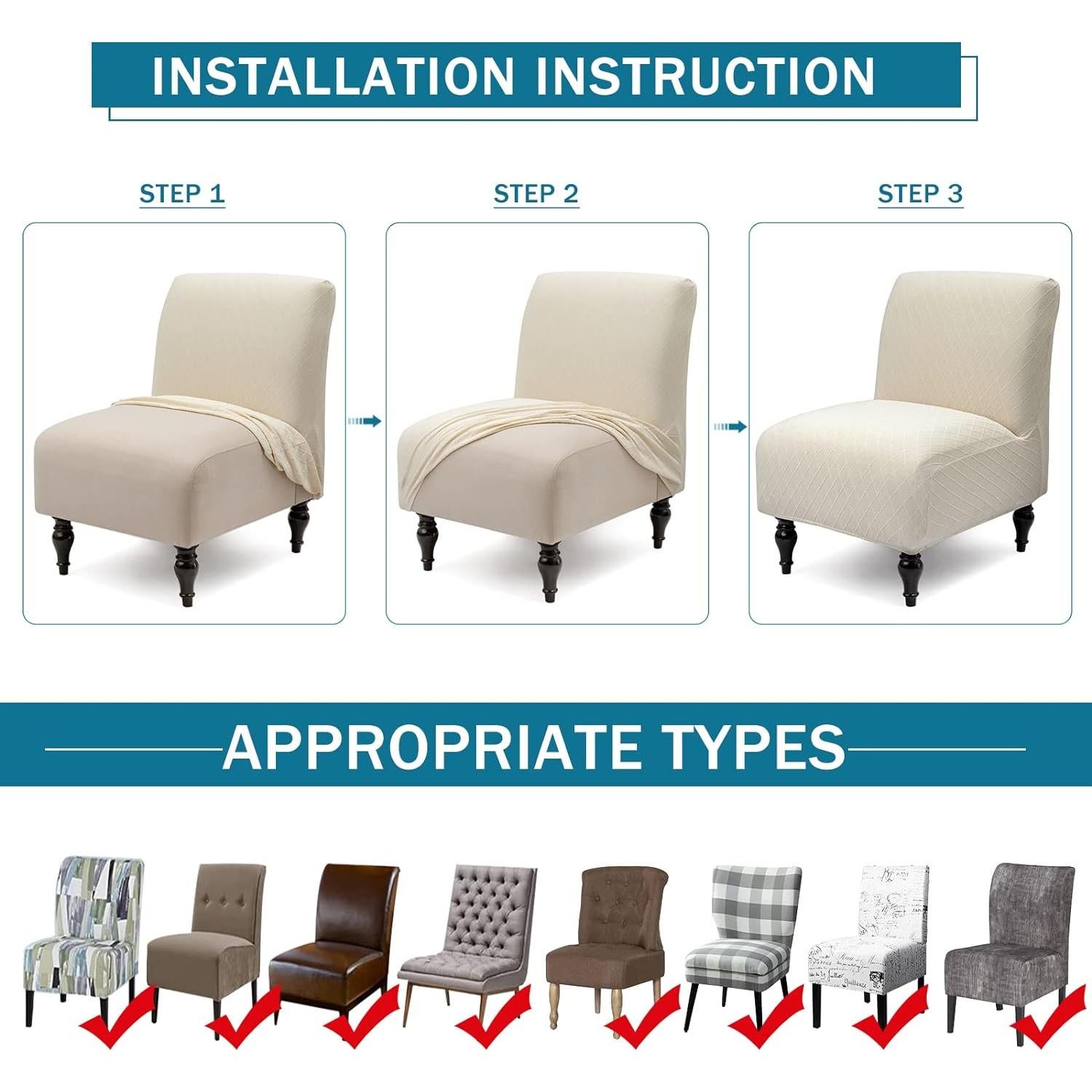 Funda de Silla Sin Brazos Liykimt 2 Unidades Jacquard Beige