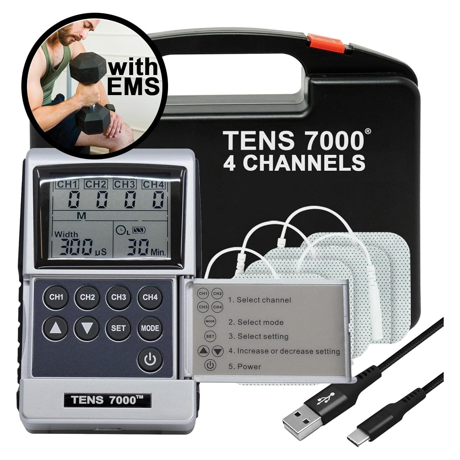 TENS 7000 Pro Estimulador Muscular 4 Canales Alivio Dolor