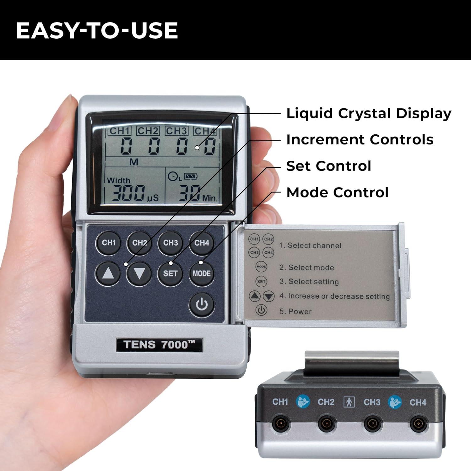 TENS 7000 Pro Estimulador Muscular 4 Canales Alivio Dolor