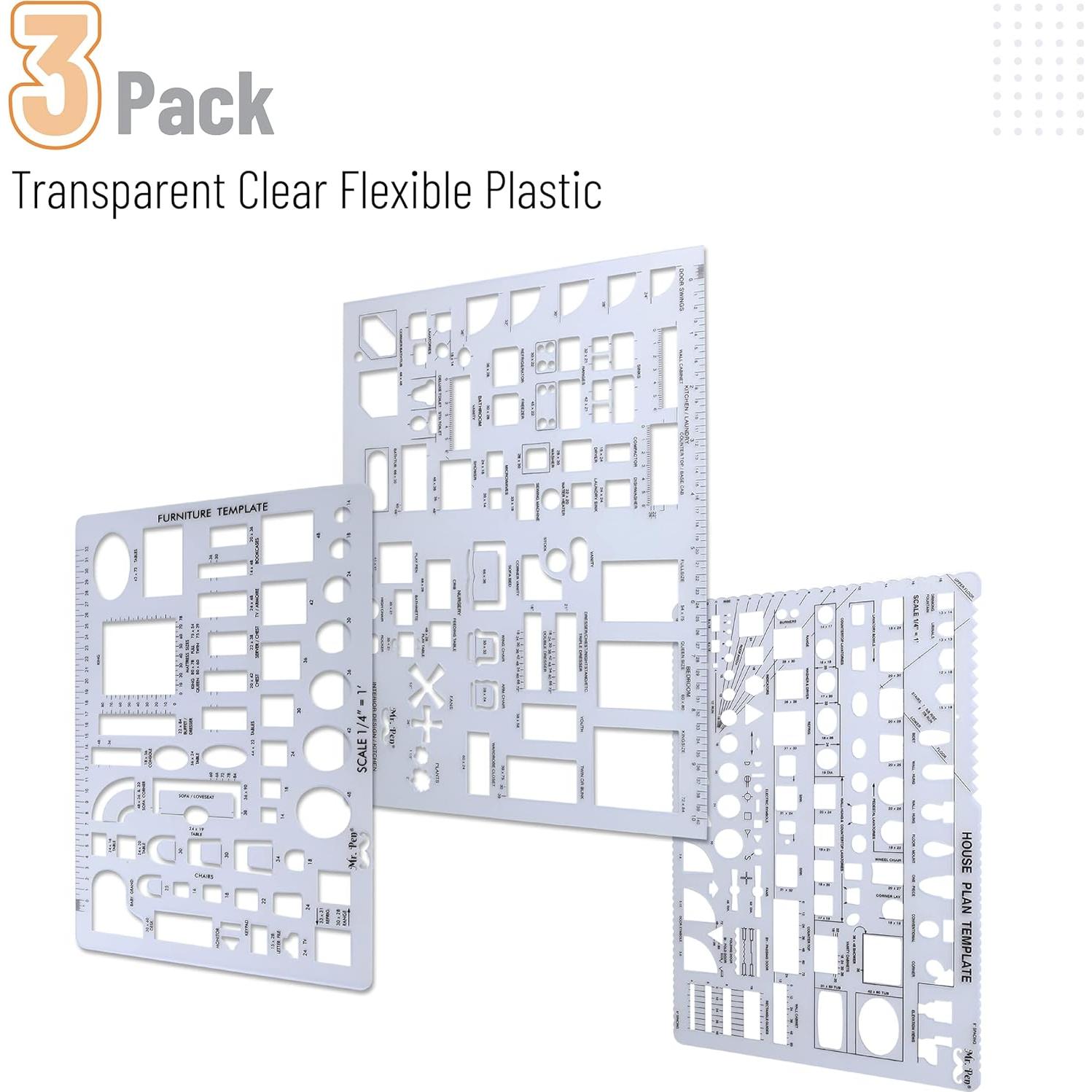 Set de Plantillas de Dibujo Mr. Pen - 3 Piezas para Arquitectura