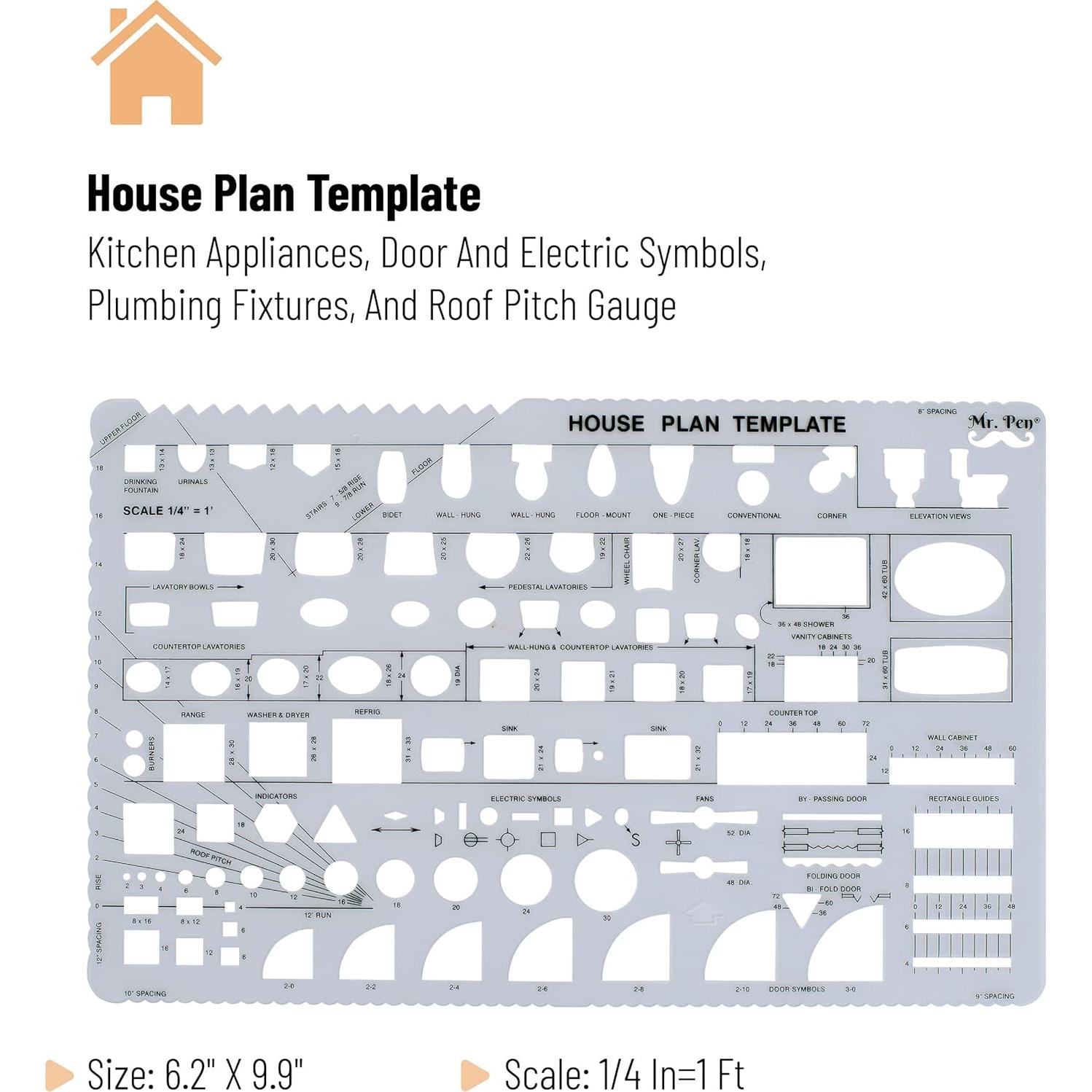 Set de Plantillas de Dibujo Mr. Pen - 3 Piezas para Arquitectura