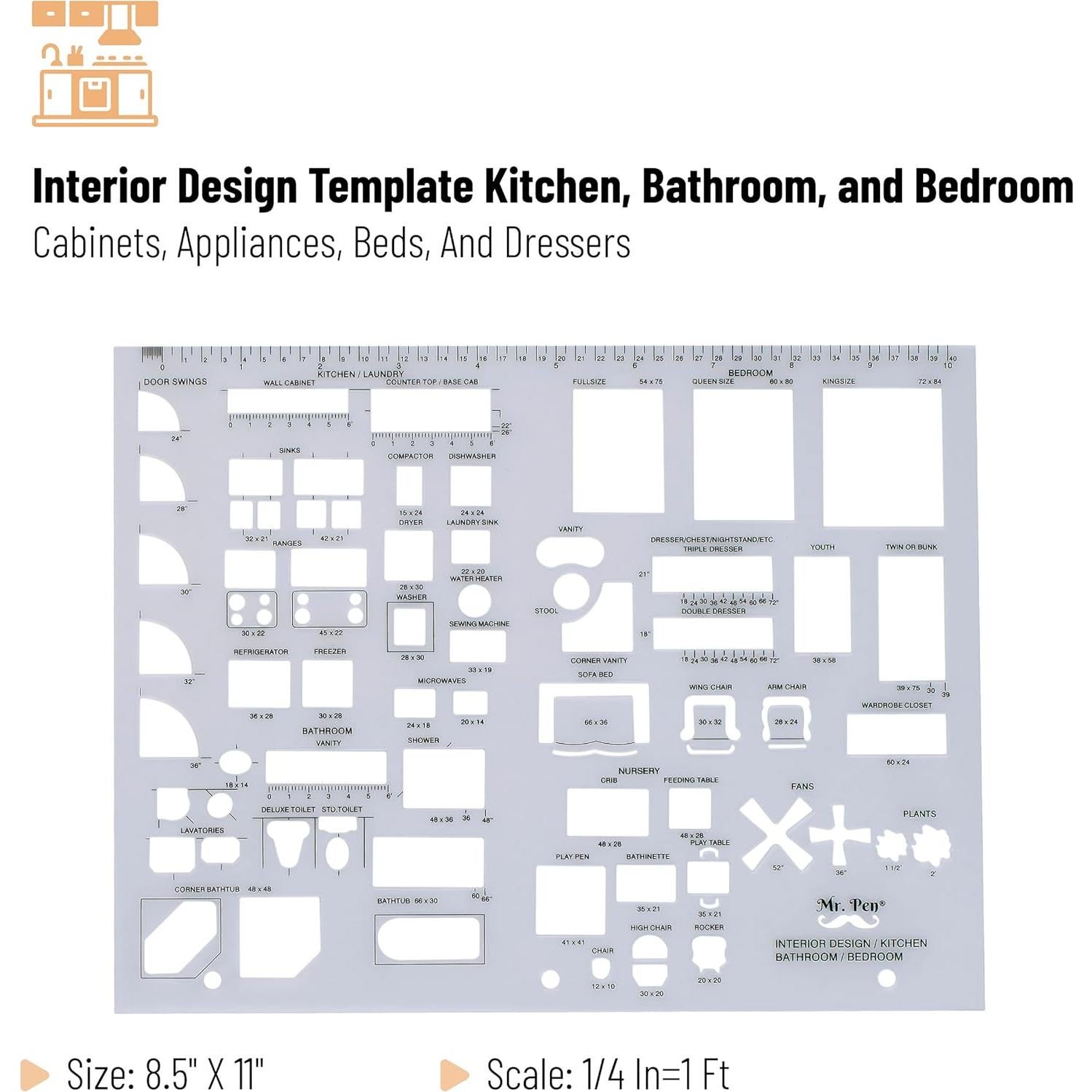 Set de Plantillas de Dibujo Mr. Pen - 3 Piezas para Arquitectura