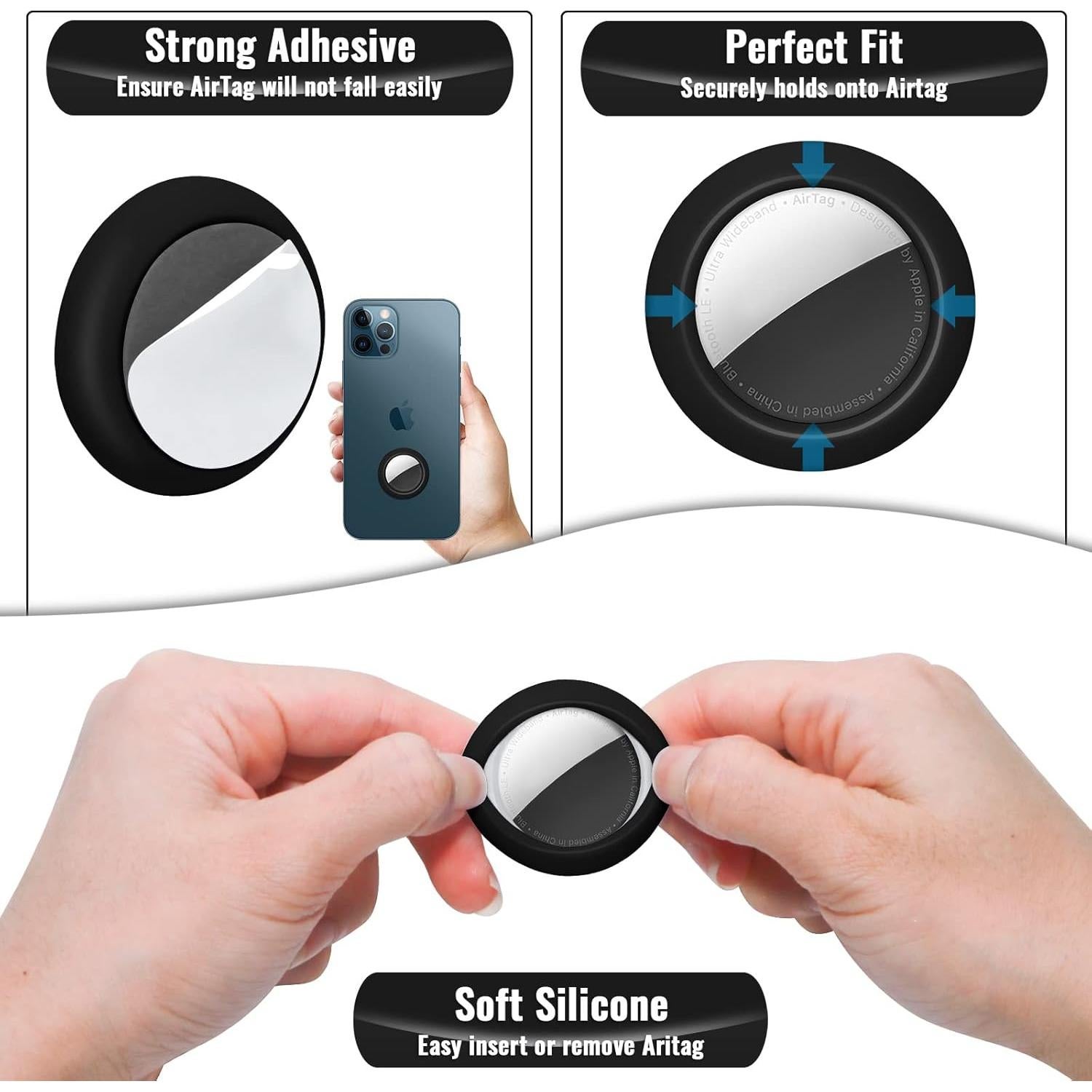Funda adhesiva negra TEAMOLA para AirTag - Paquete de 4