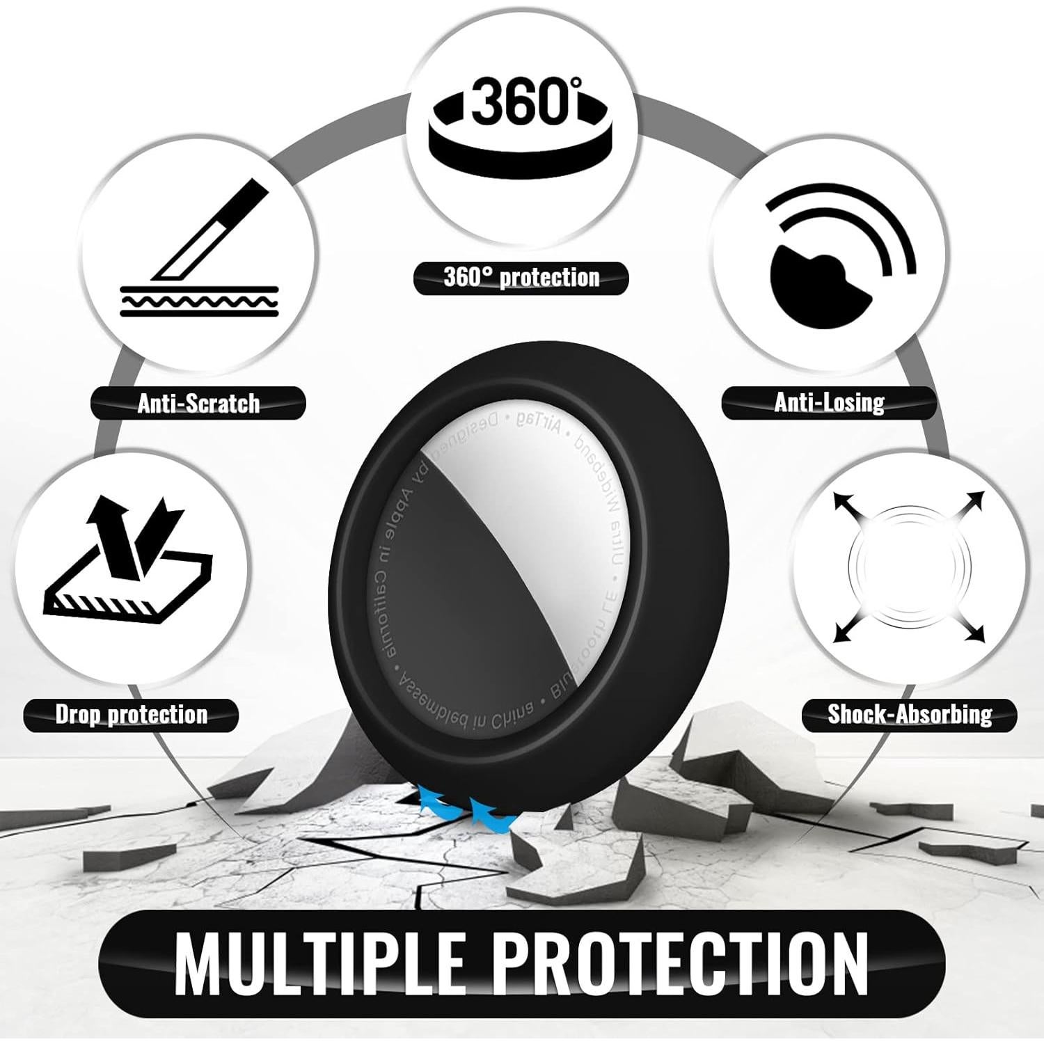 Funda adhesiva negra TEAMOLA para AirTag - Paquete de 4