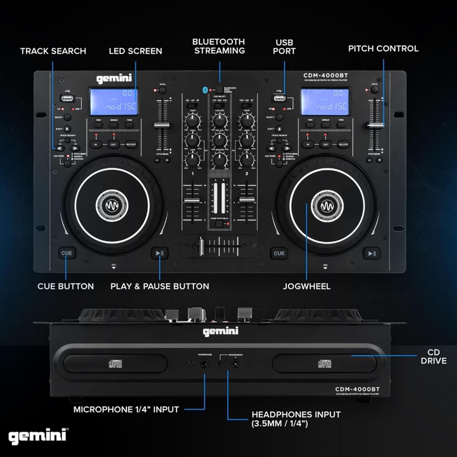 Reproductor DJ Gemini CDM-4000BT con Bluetooth y Mezclador