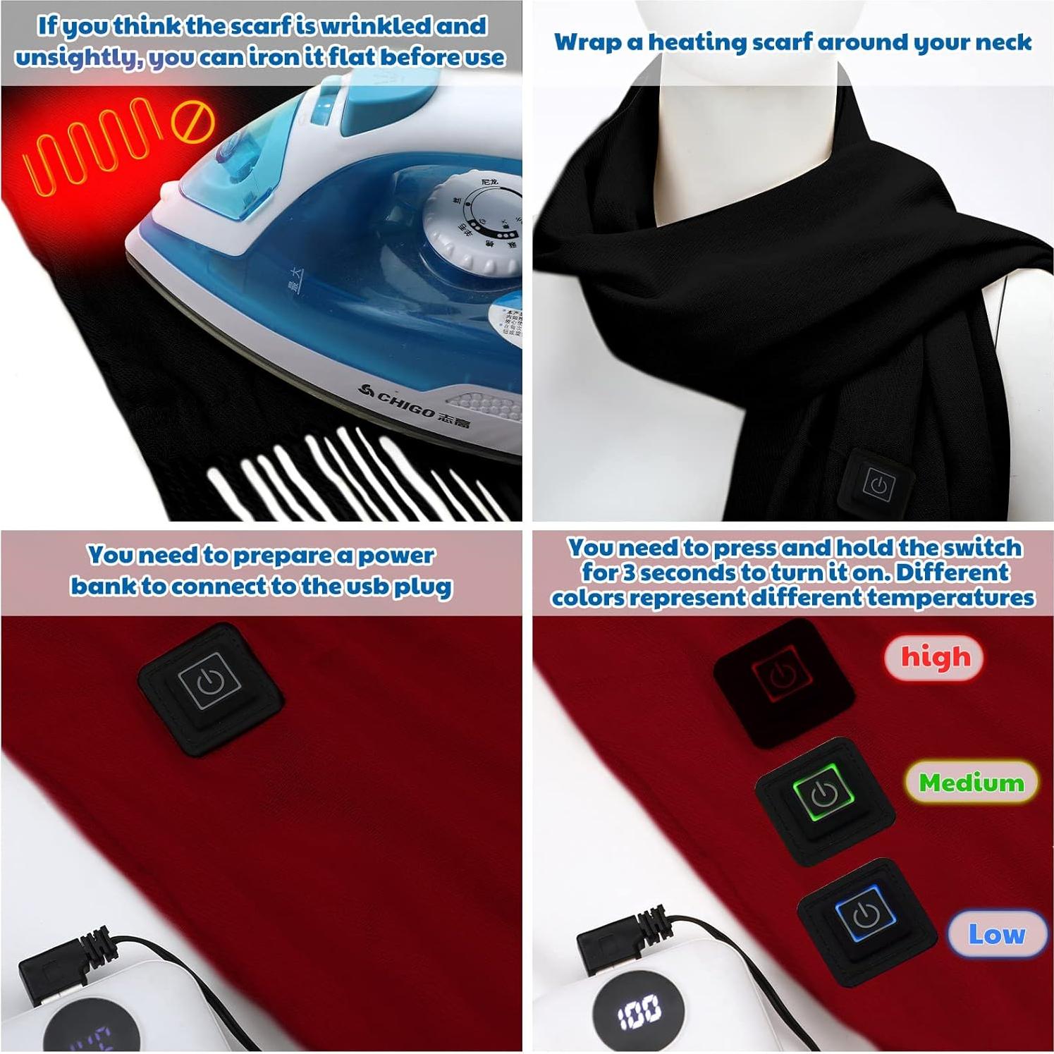 Bufanda Calentada USB para Invierno - 2 Piezas - Lana Sintética