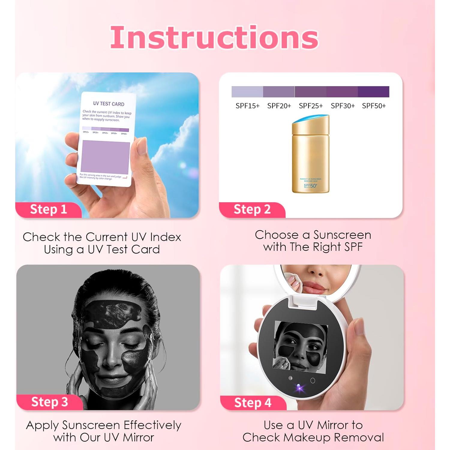 Espejo UV Vanexiss 3.8" Recargable con Aumento 2x y LED