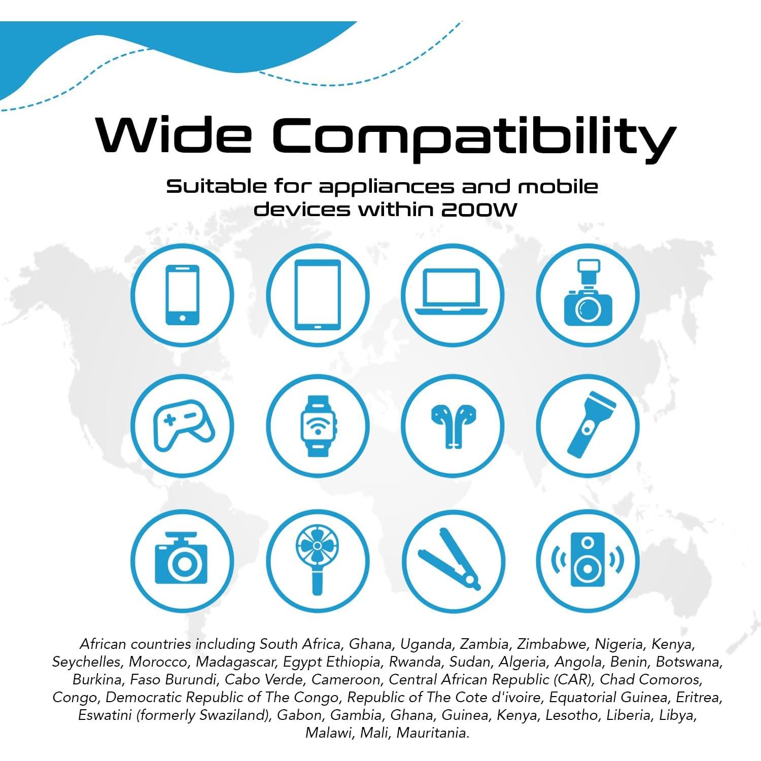 Convertidor de Voltaje Ceptics 200W 220V a 110V 6 USB