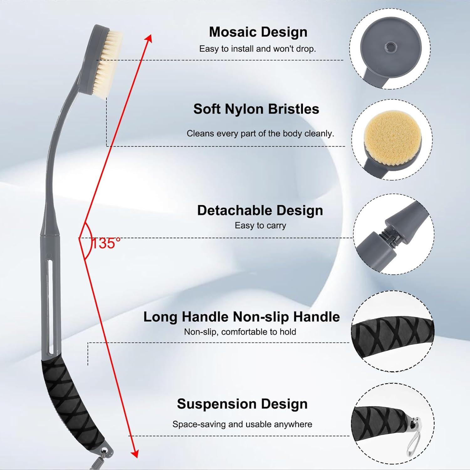 Cepillo de Espalda para Ducha Gobiteli 52 cm Mango Largo