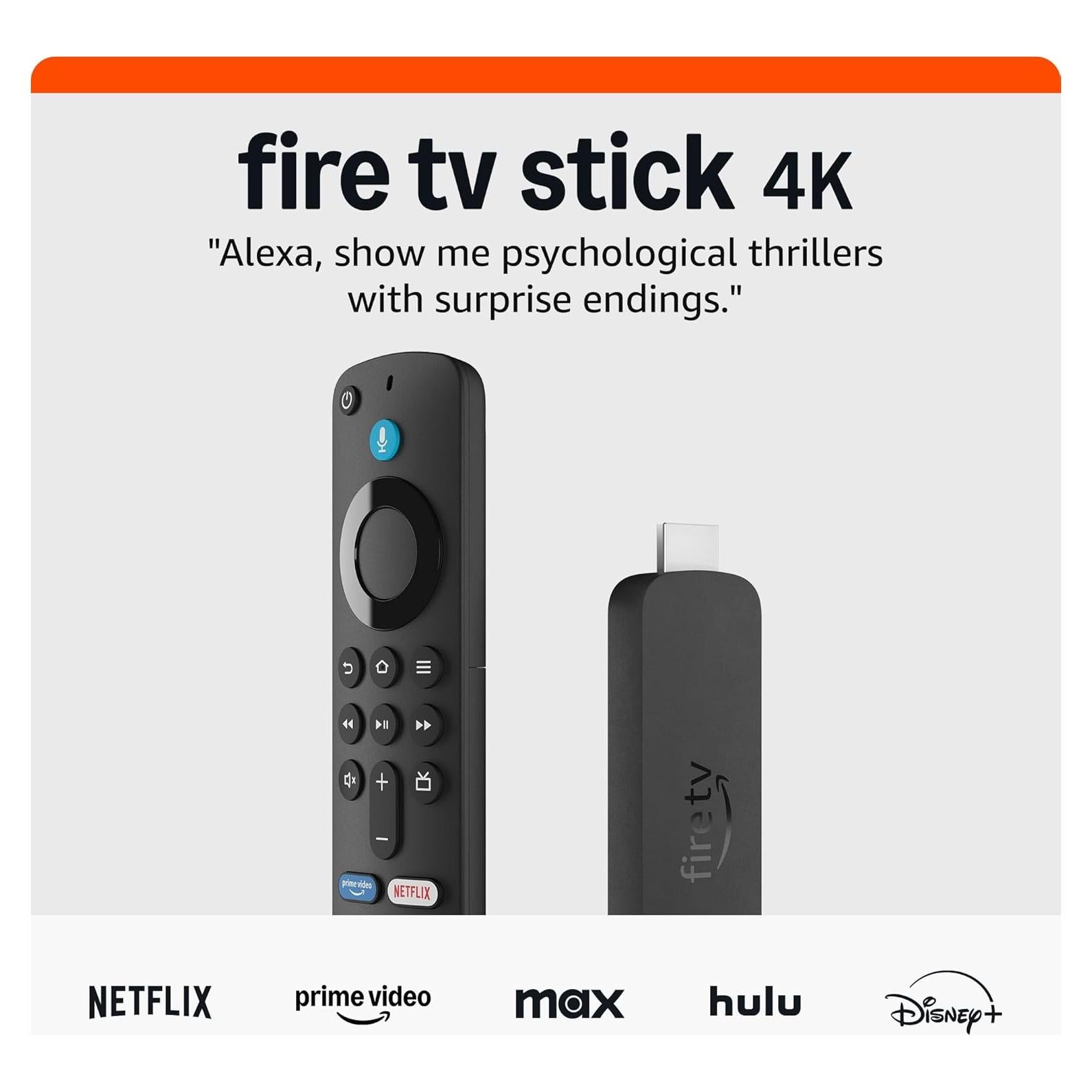 Amazon Fire TV Stick 4K (newest model) with AI-powered Fire TV Search, Wi-Fi 6, stream over 1.8 million movies and shows, free & live TV