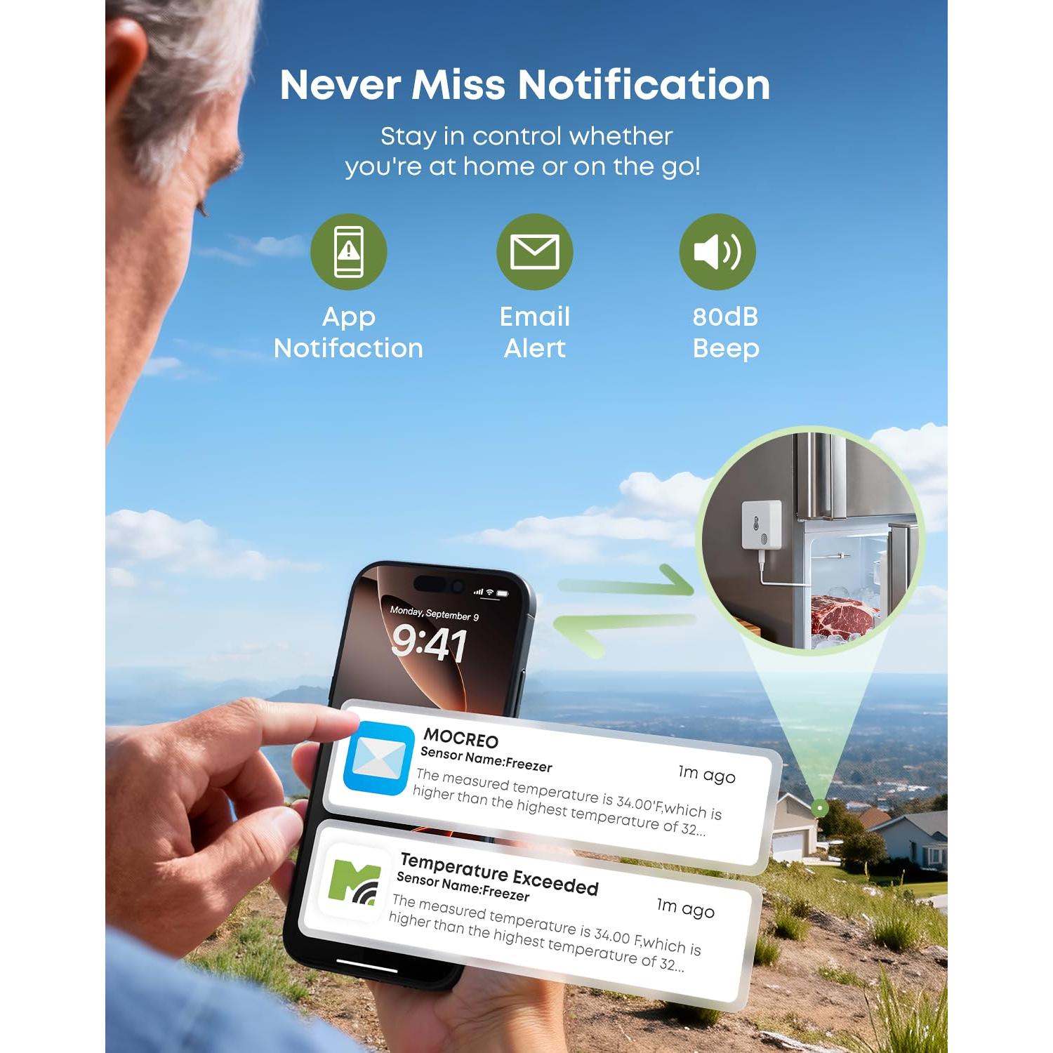 Termómetro WiFi MOCREO H3 con 2 Sensores para Refrigerador