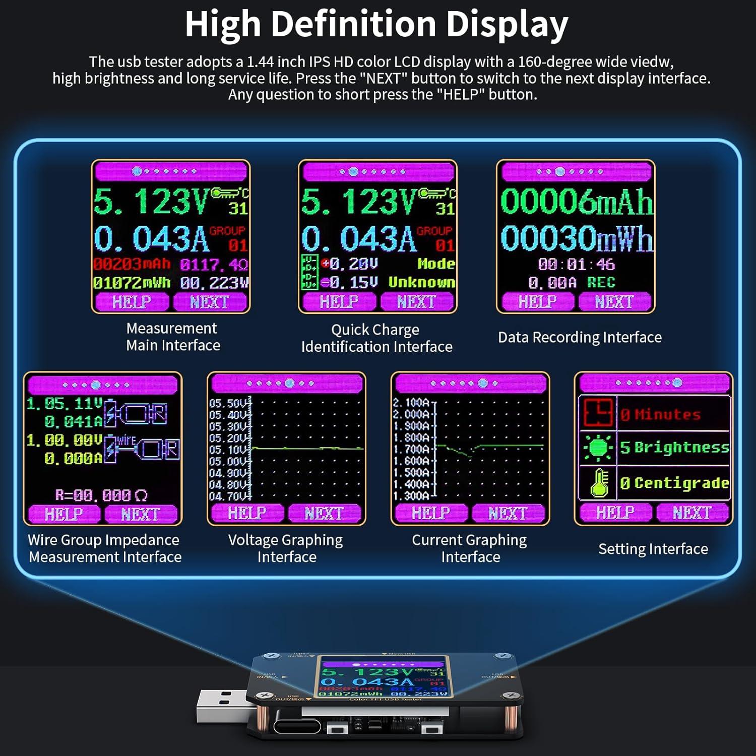 Medidor USB Tester YOJOCK A3 Multímetro Digital 2-en-1