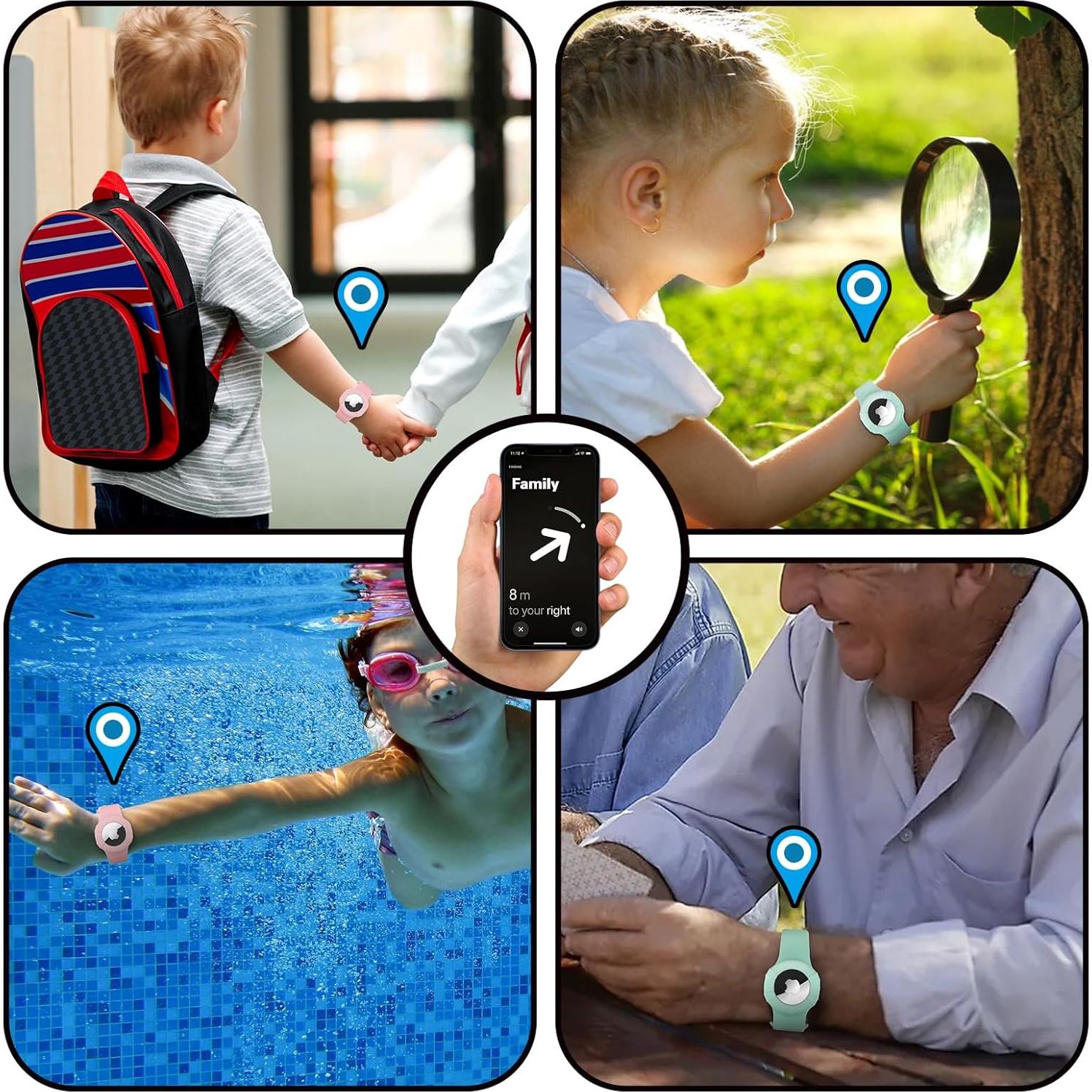 Pulseras ARTACHE para AirTag Niños Silicona Verde/Púrpura