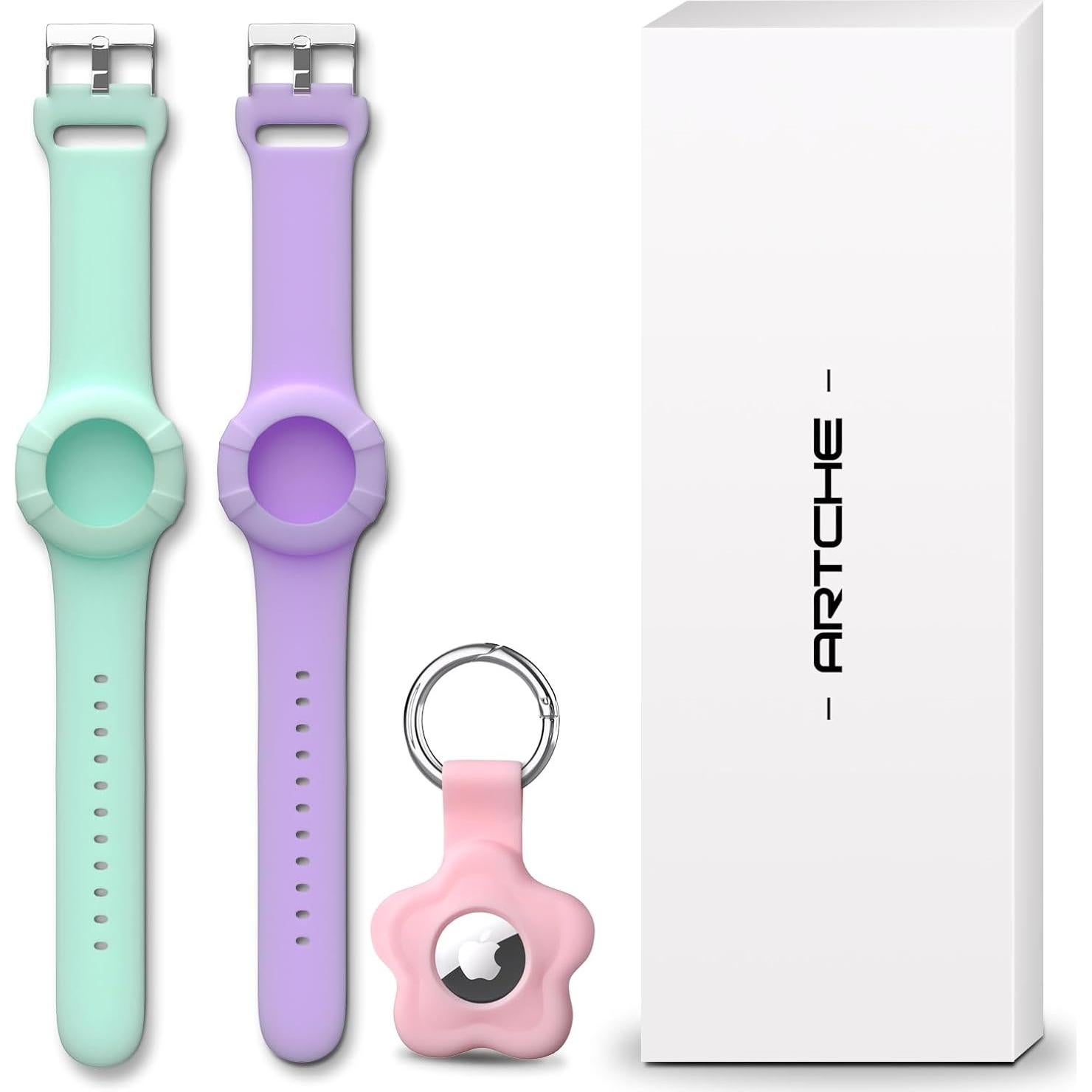 Pulseras ARTACHE para AirTag Niños Silicona Verde/Púrpura