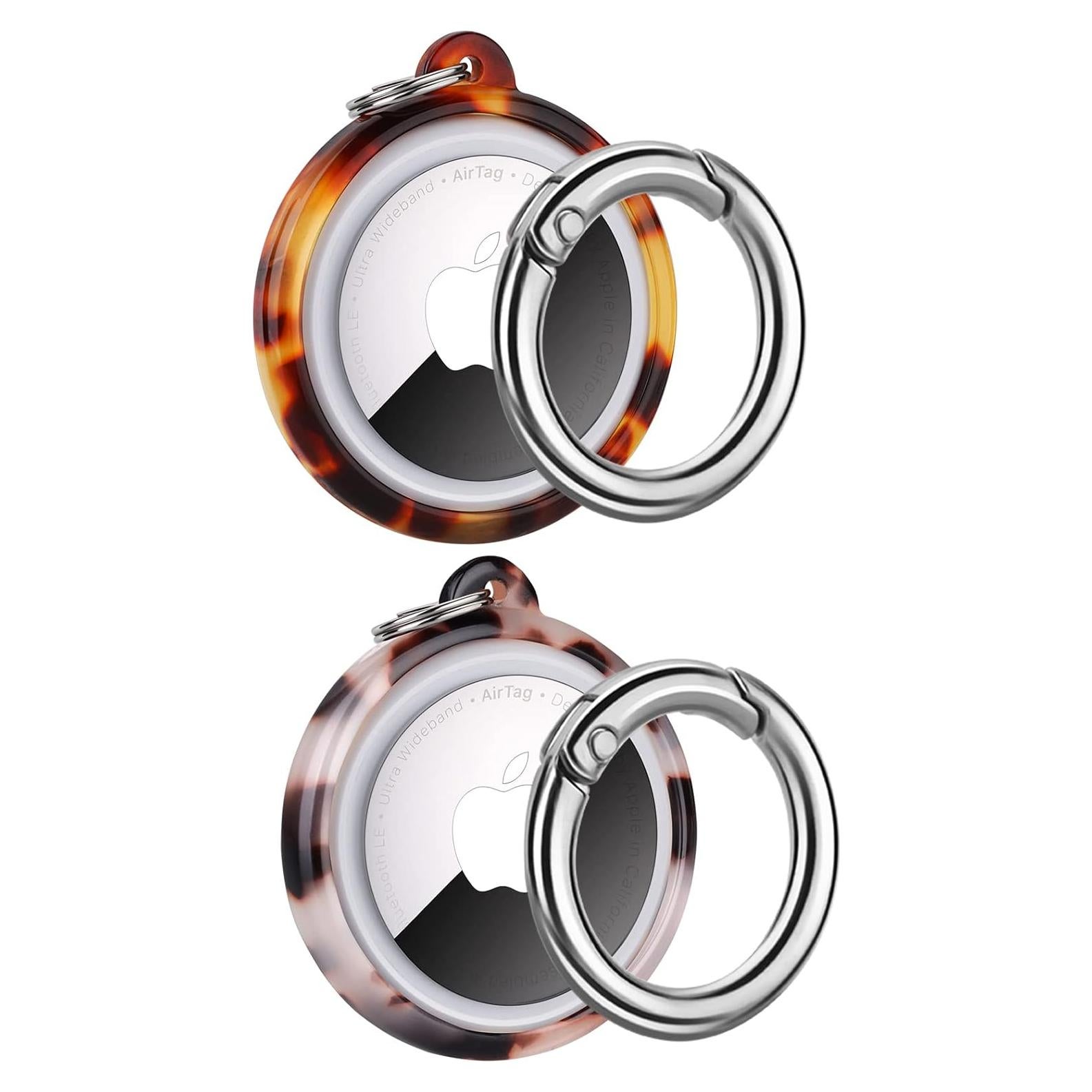 2 Pack Resin Airtag Case Holder with Airtag Keychain, Dropproof AirTag Keychain Cover, Full-Body Shockproof,Portable AirTag Case for Keys, Luggage,Wallet,Cat,Dog (Ivory + Tortoise Tortoise)