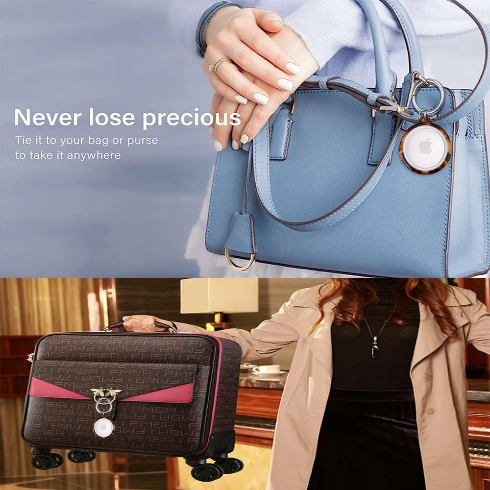 2 Pack Resin Airtag Case Holder with Airtag Keychain, Dropproof AirTag Keychain Cover, Full-Body Shockproof,Portable AirTag Case for Keys, Luggage,Wallet,Cat,Dog (Ivory + Tortoise Tortoise)