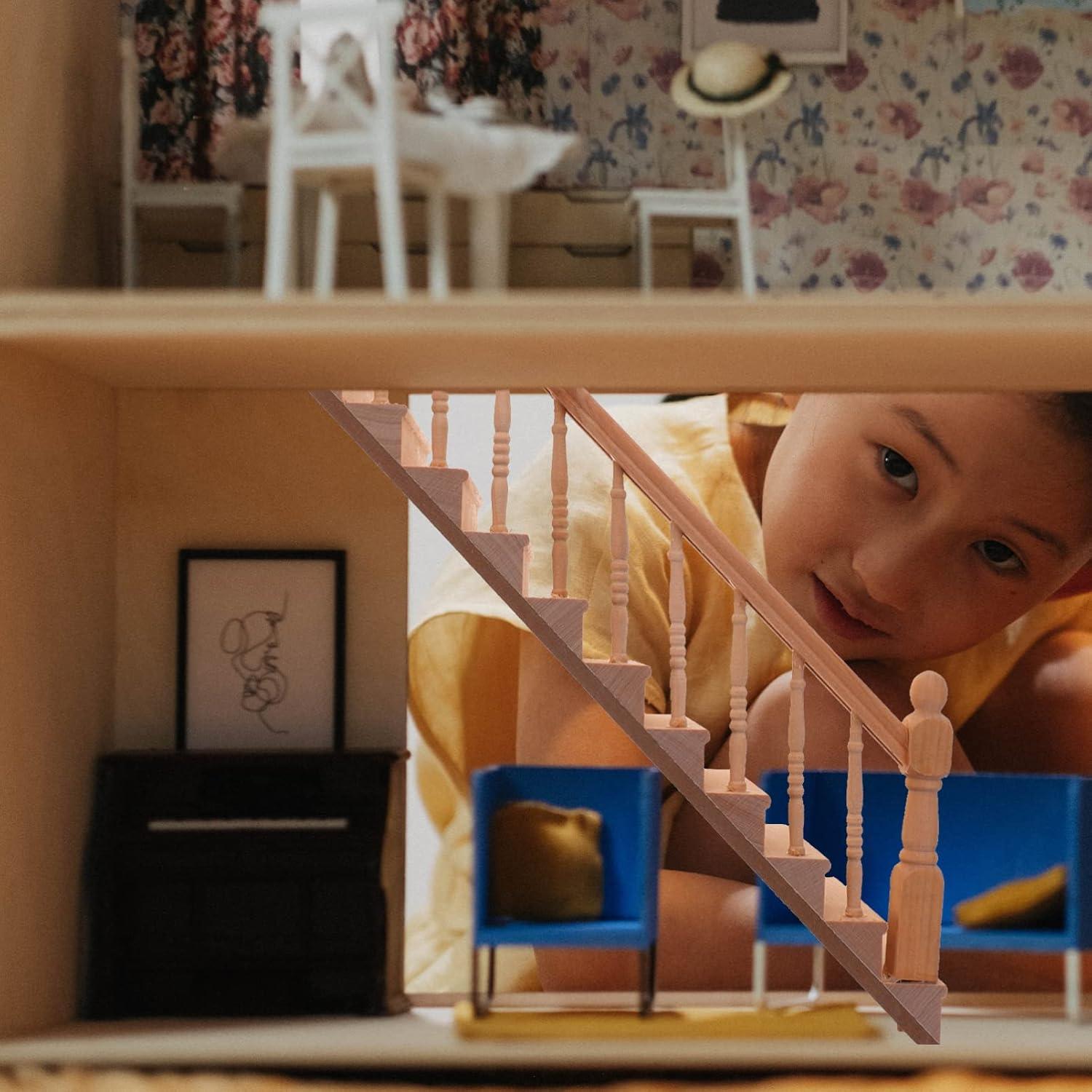 Escalera Miniatura 1:12 DOITOOL de Madera para Casa de Muñecas