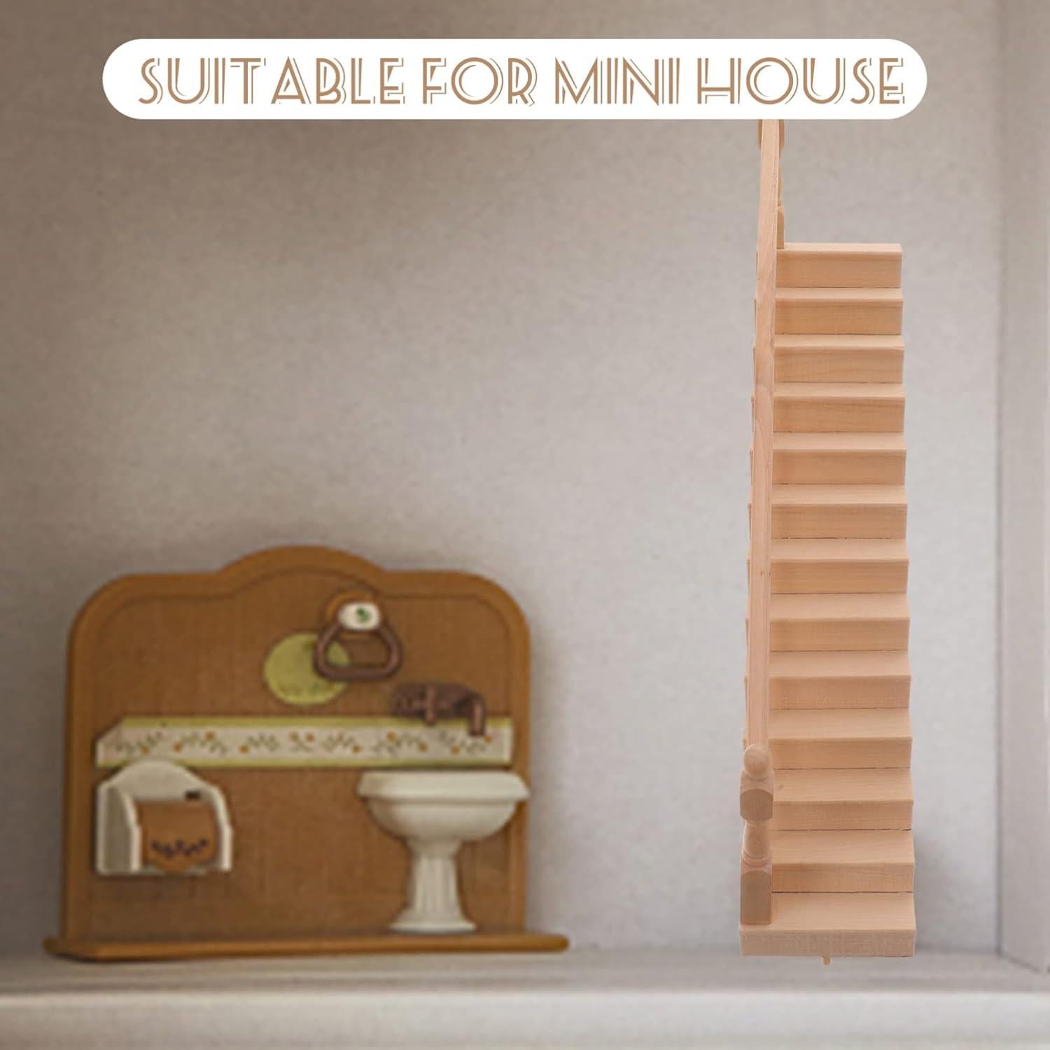 Escalera Miniatura 1:12 DOITOOL de Madera para Casa de Muñecas