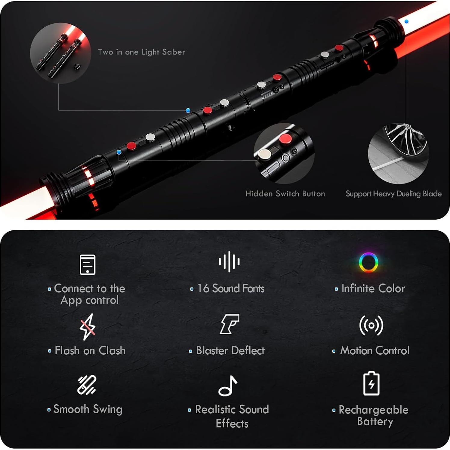 Sable de Luz DAMIENSABER RGB 3.0 82 cm Doble Hoja con Sonido