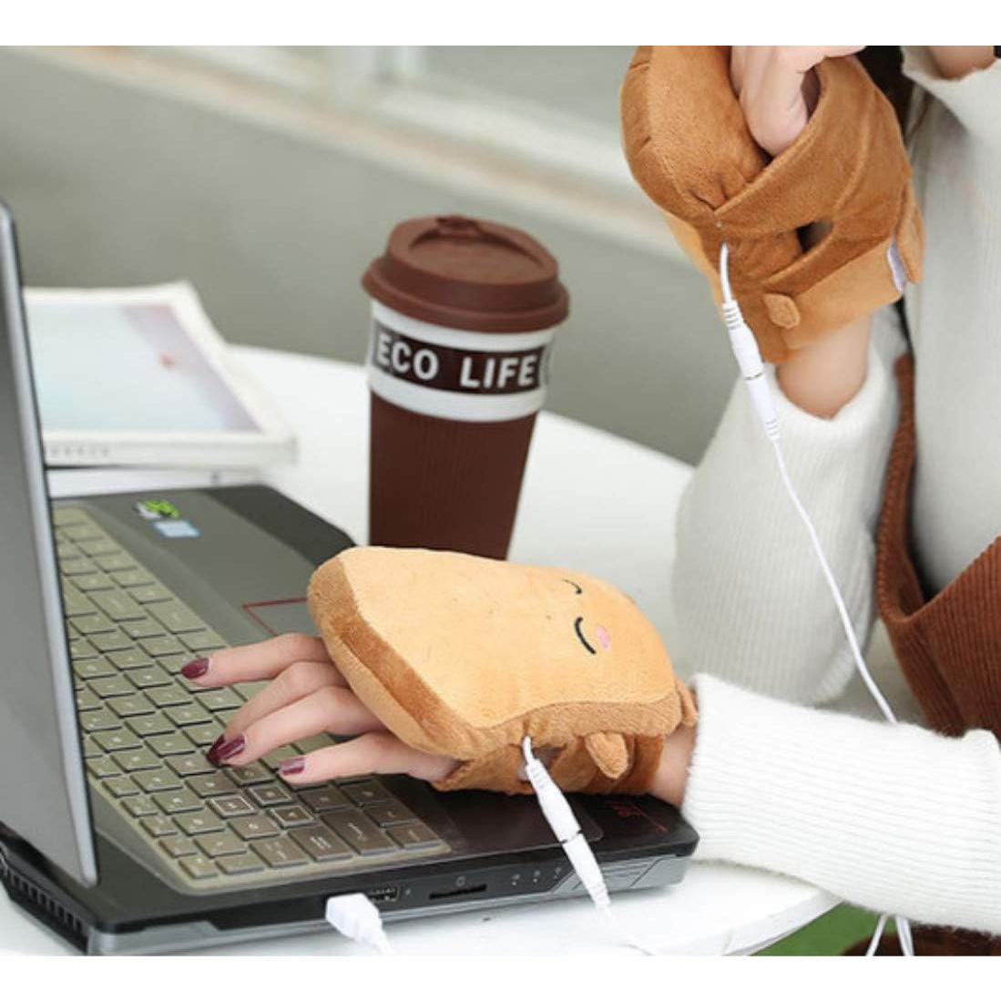 Guantes Calentadores de Manos USB Kbinter Talla Única Marrón