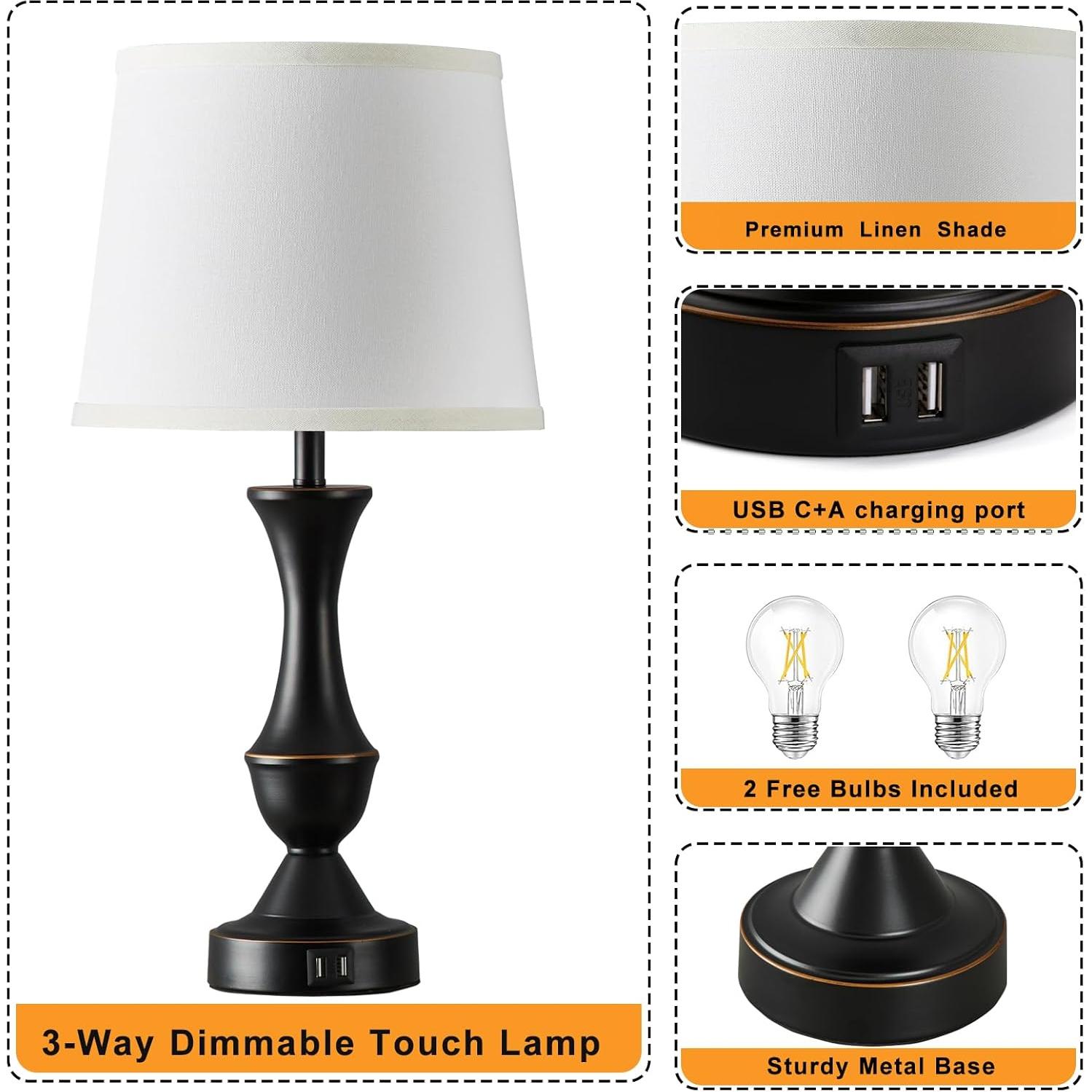 Juego de Lámparas de Mesa Táctiles Luvkczc 56 cm USB Regulables