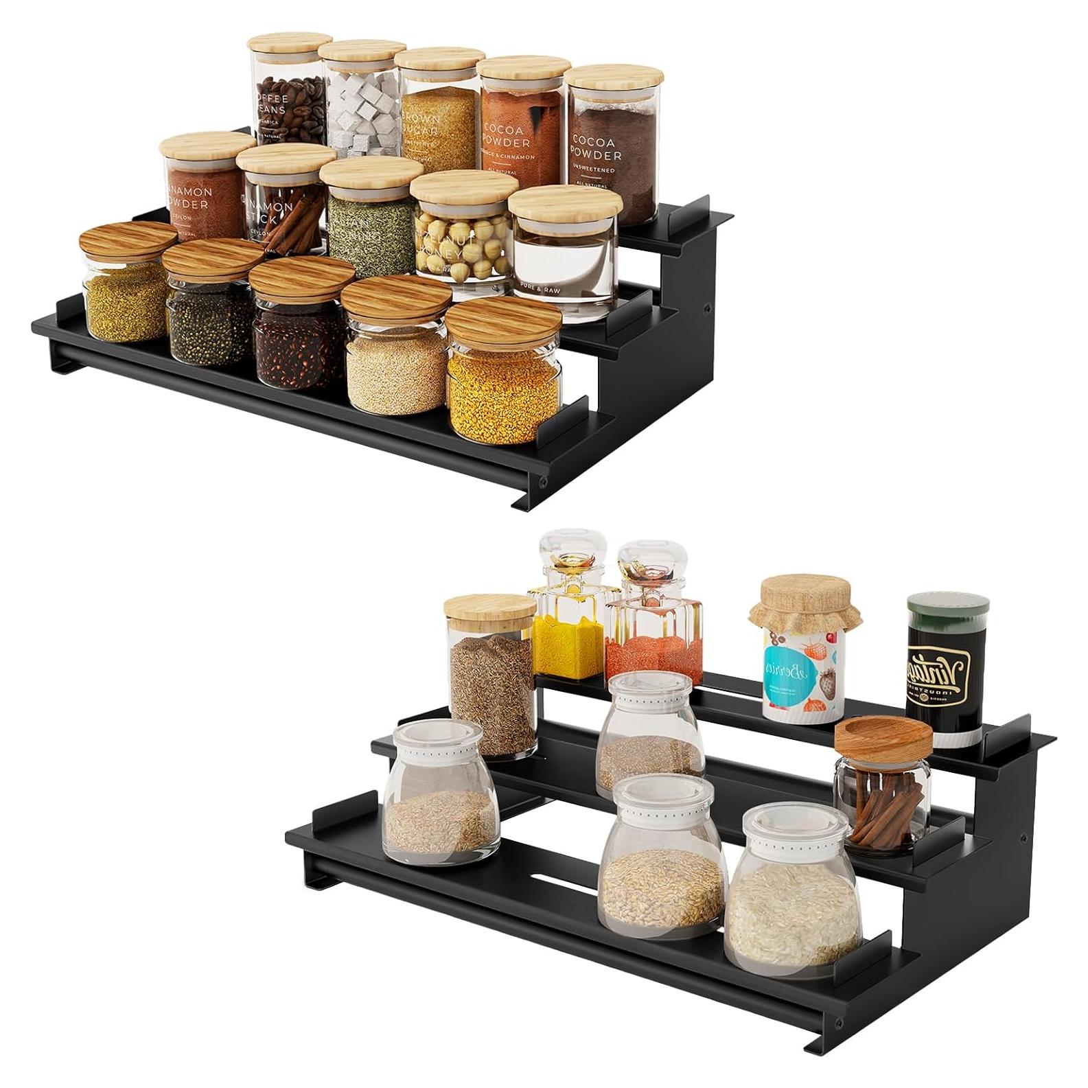 Organizador de Especias STWWO 3 Niveles Metal Negro 2 Paquetes