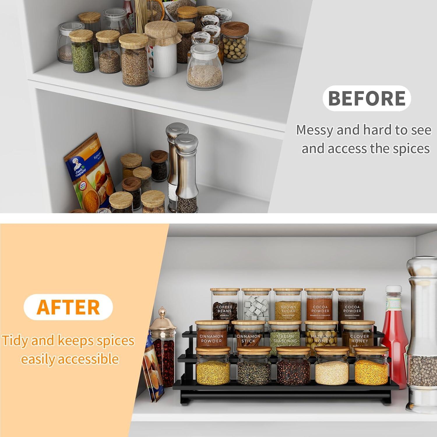 Organizador de Especias STWWO 3 Niveles Metal Negro 2 Paquetes