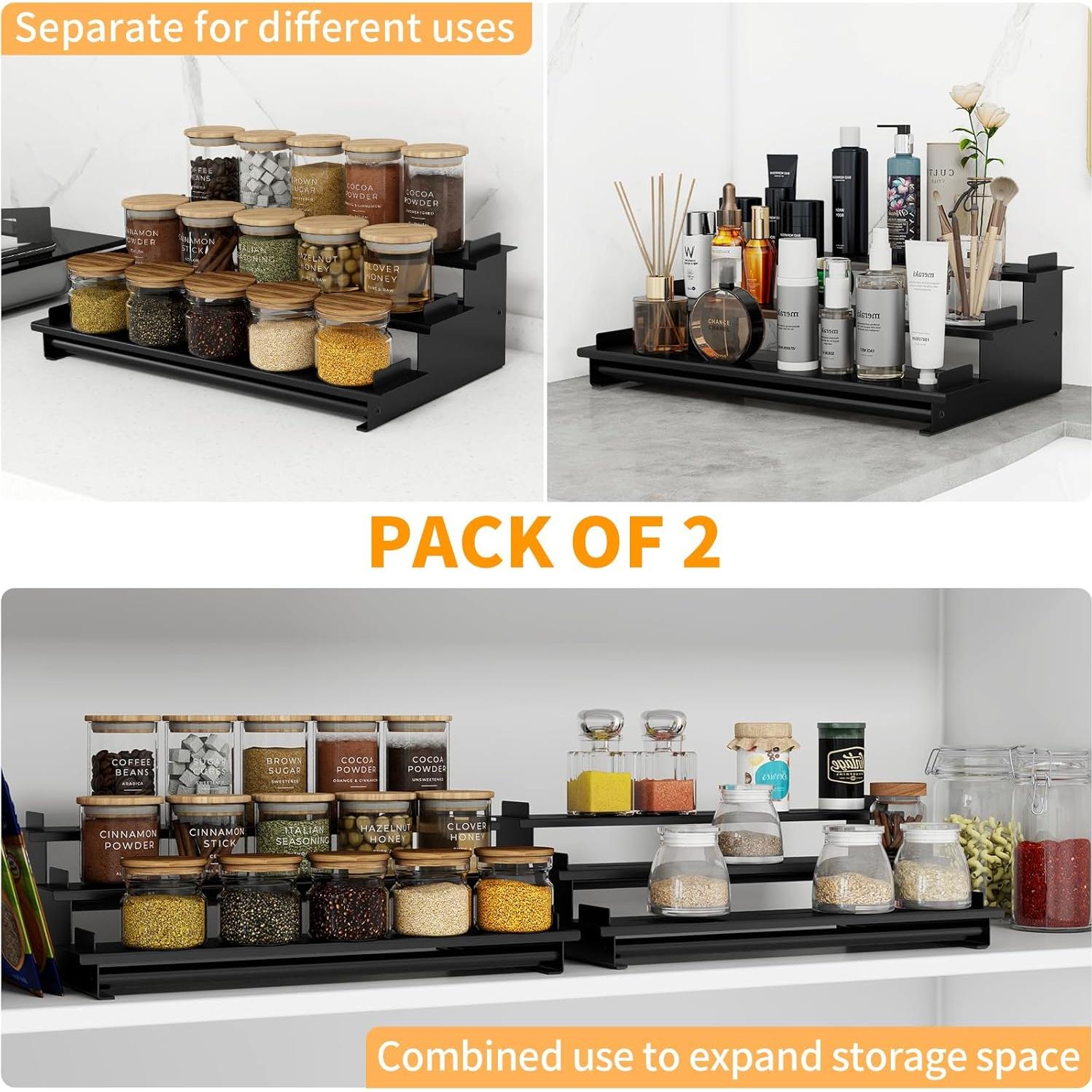 Organizador de Especias STWWO 3 Niveles Metal Negro 2 Paquetes