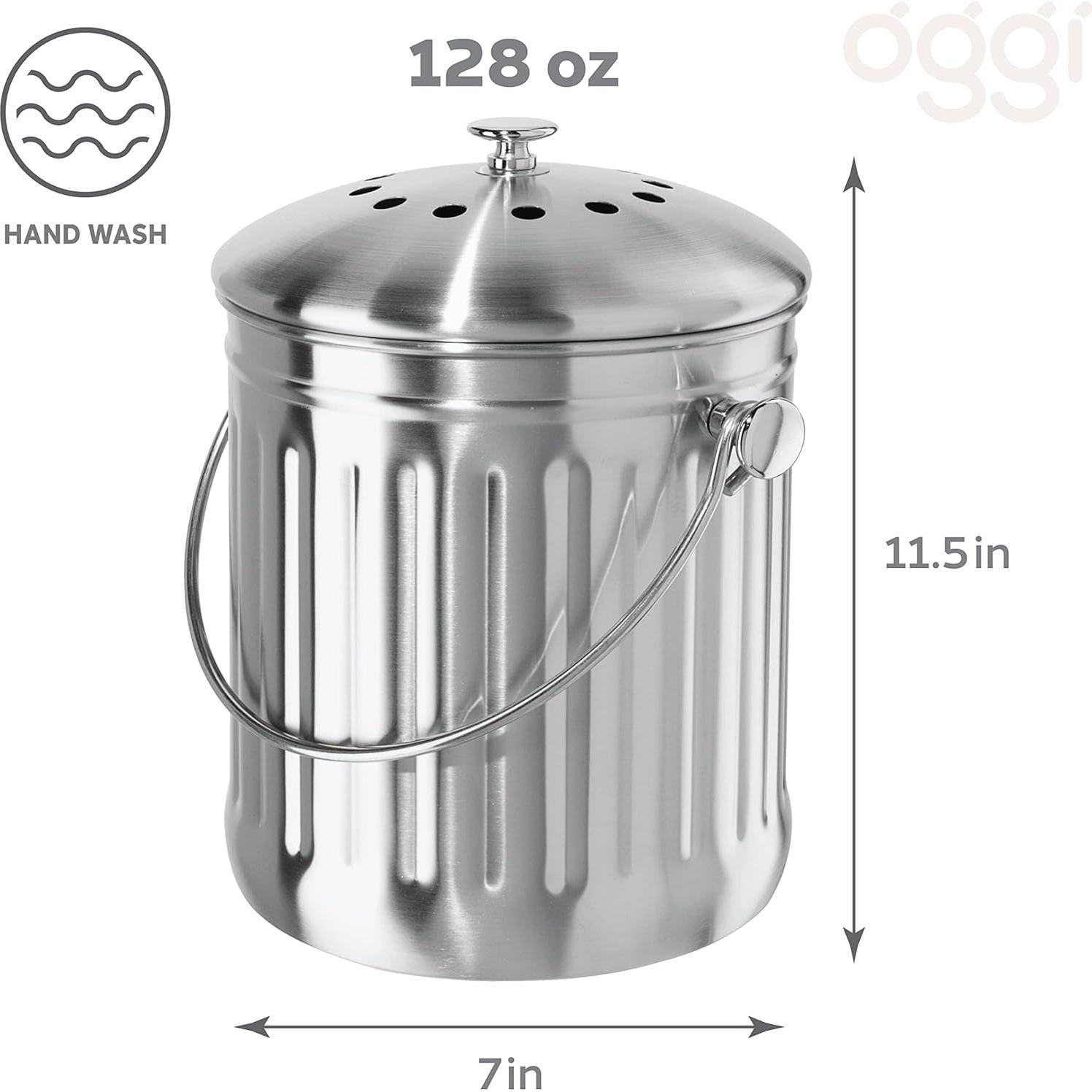 Bin de Compostaje OGGI 3.8L Acero Inoxidable con Filtro