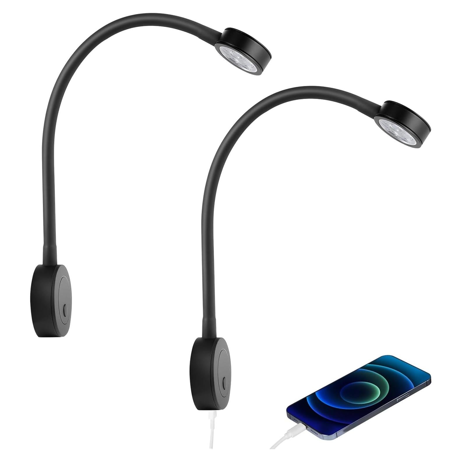 Lámpara de Lectura LED Acegoo 12V Flexible USB 2 Pcs
