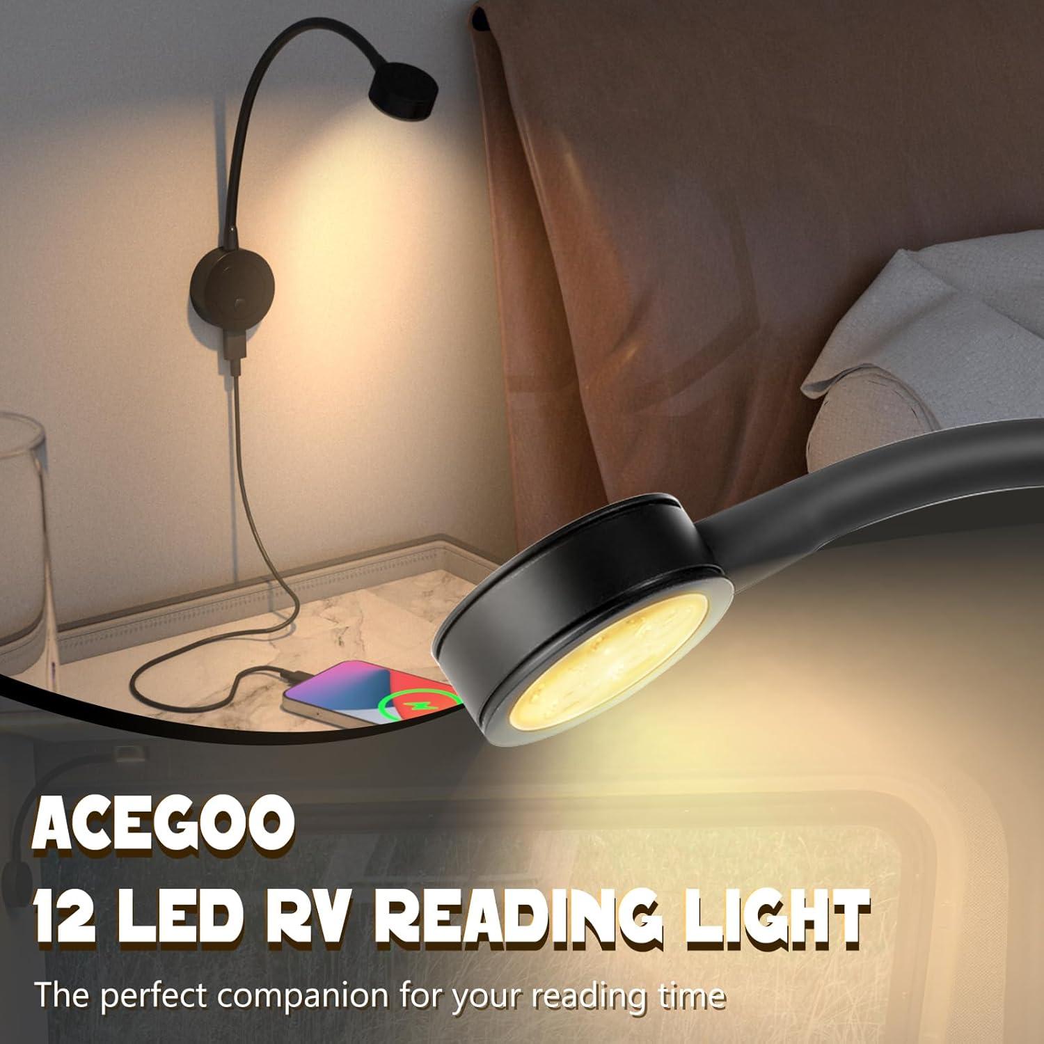 Lámpara de Lectura LED Acegoo 12V Flexible USB 2 Pcs