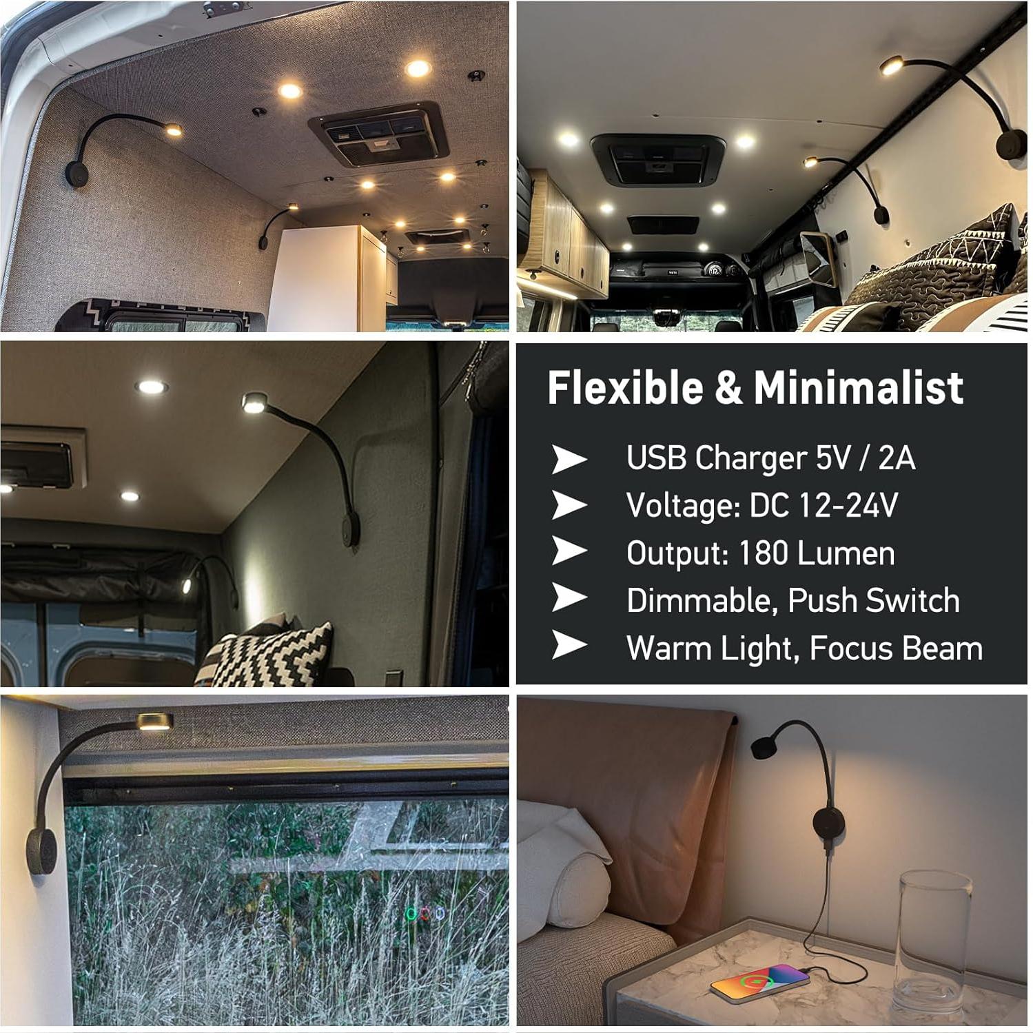 Lámpara de Lectura LED Acegoo 12V Flexible USB 2 Pcs