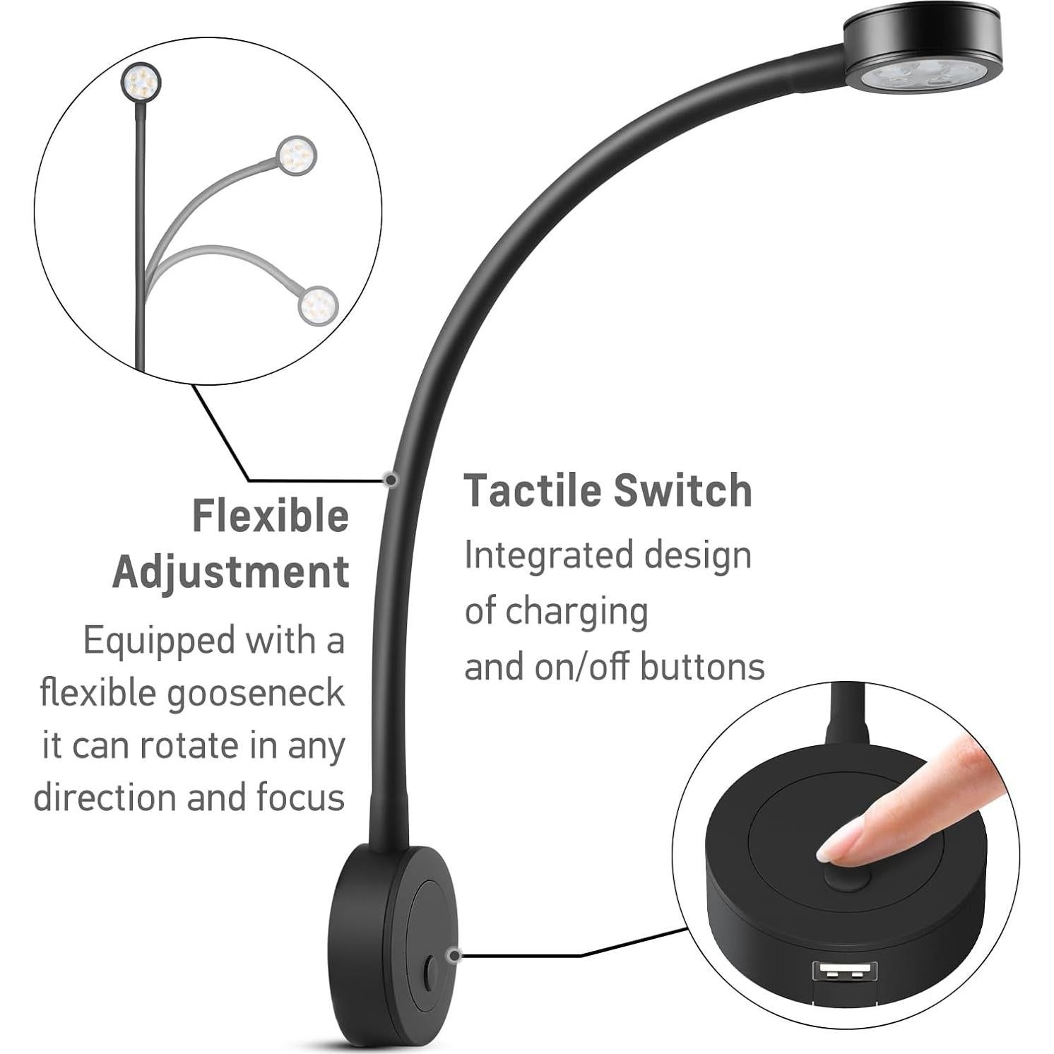 Lámpara de Lectura LED Acegoo 12V Flexible USB 2 Pcs