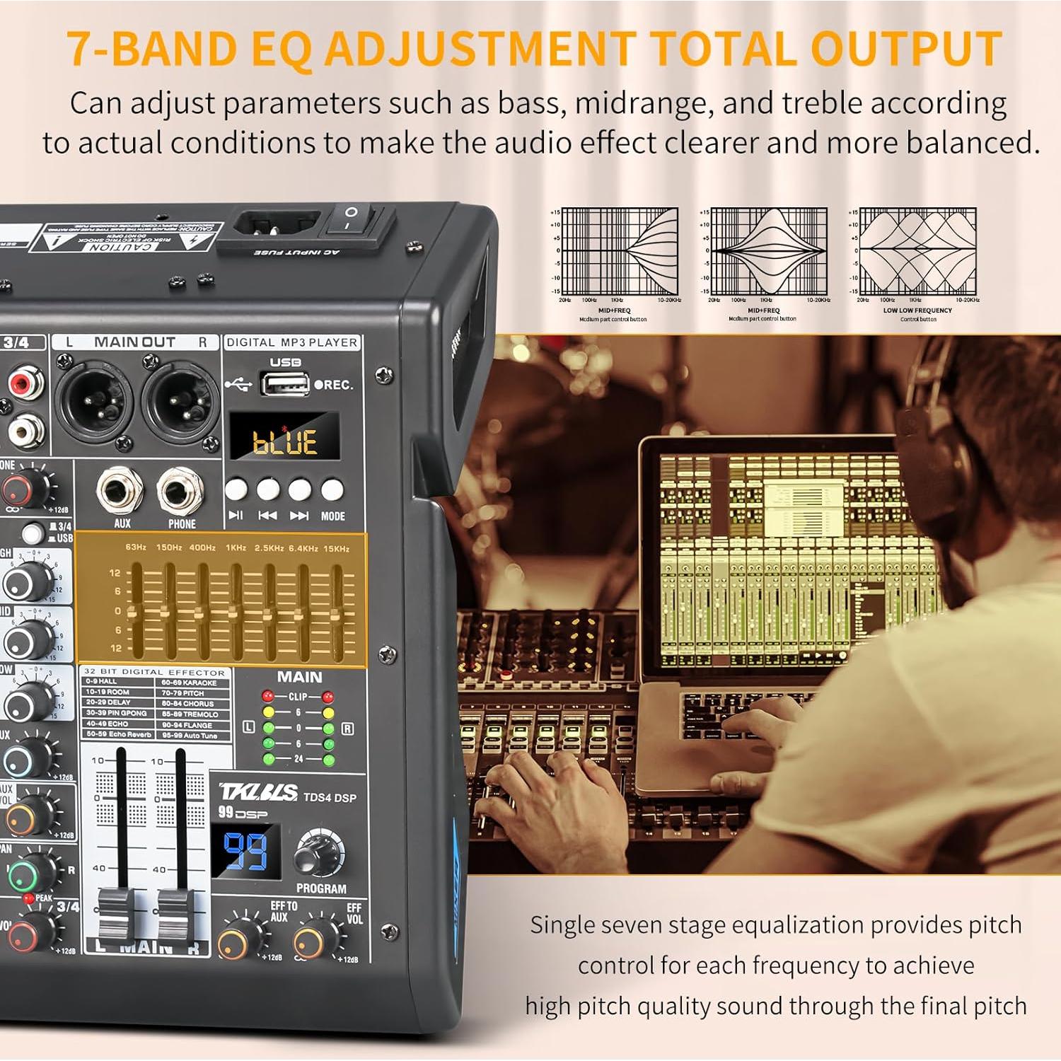 Mezclador de Audio TKLBLS TDS-4DSP 4 Canales con Bluetooth