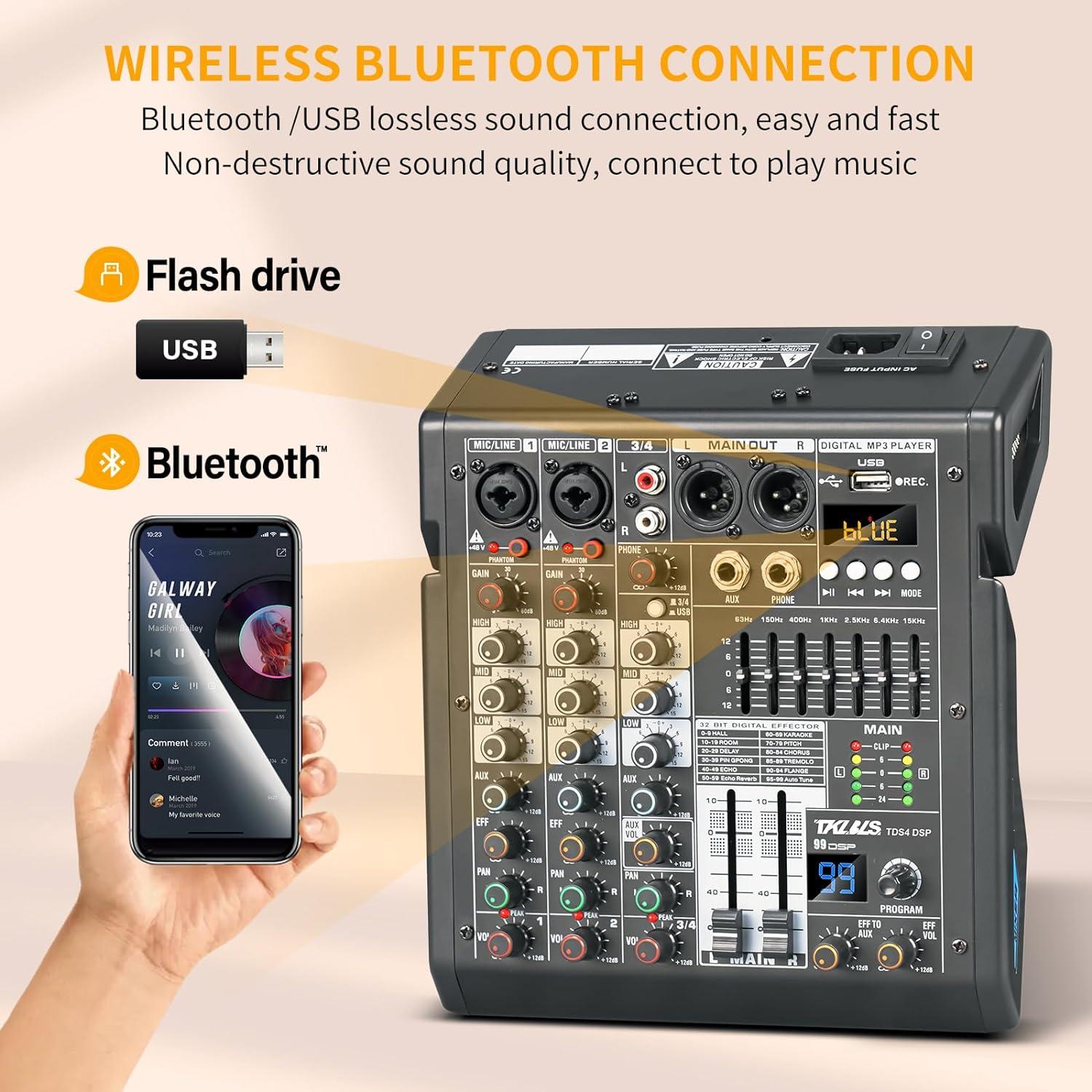 Mezclador de Audio TKLBLS TDS-4DSP 4 Canales con Bluetooth