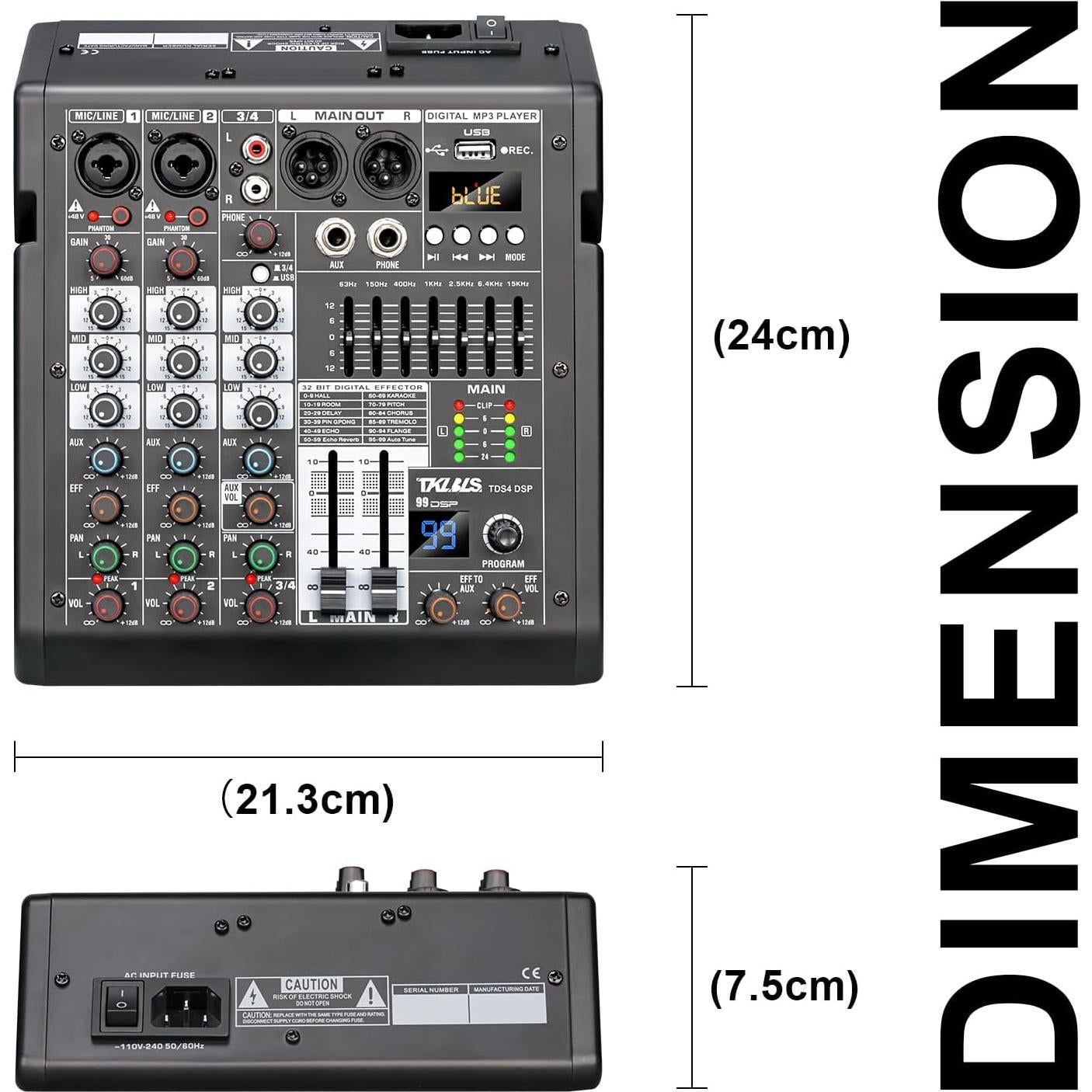 Mezclador de Audio TKLBLS TDS-4DSP 4 Canales con Bluetooth