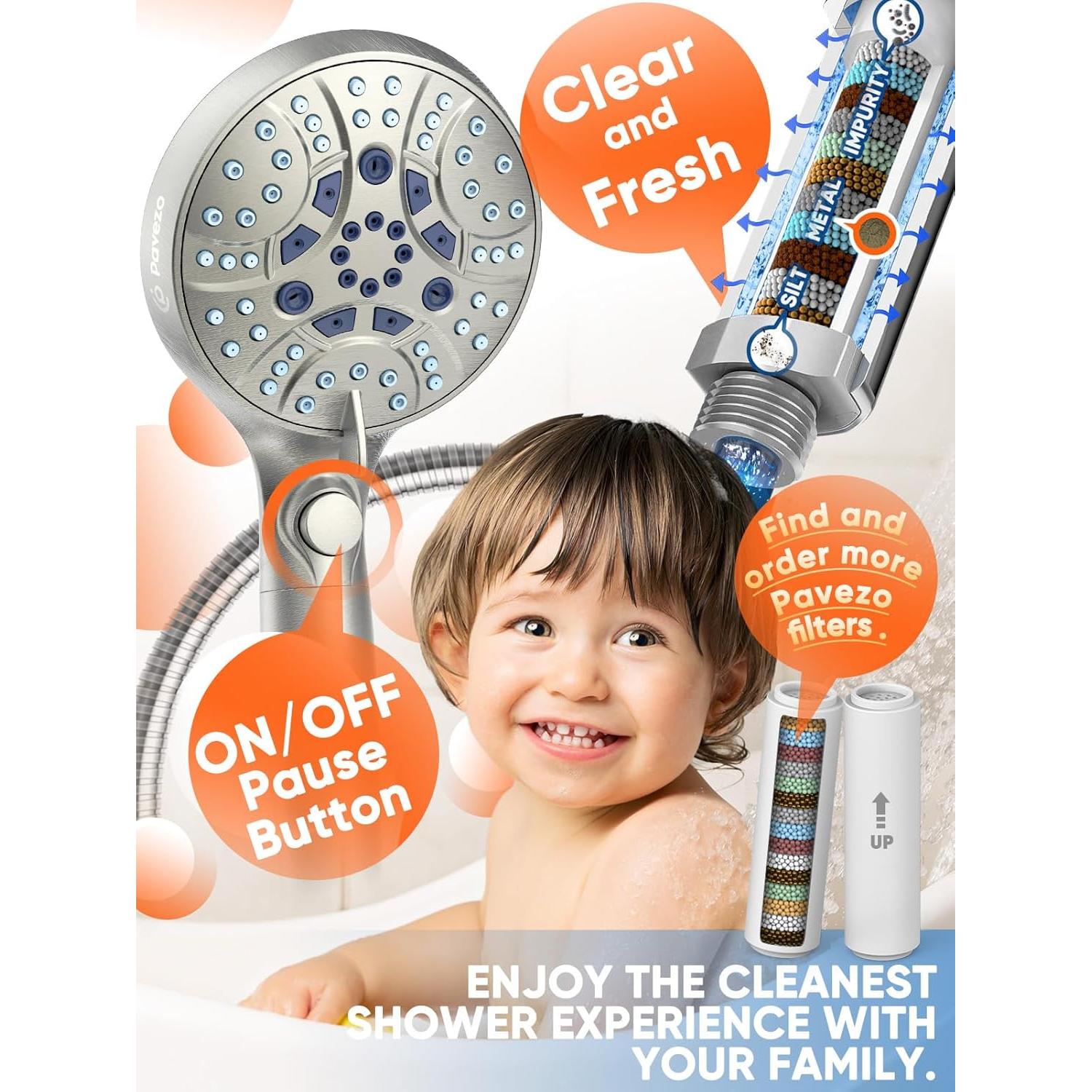 Cabezal de Ducha de Mano Pavezo Alta Presión 10 Modos Filtro
